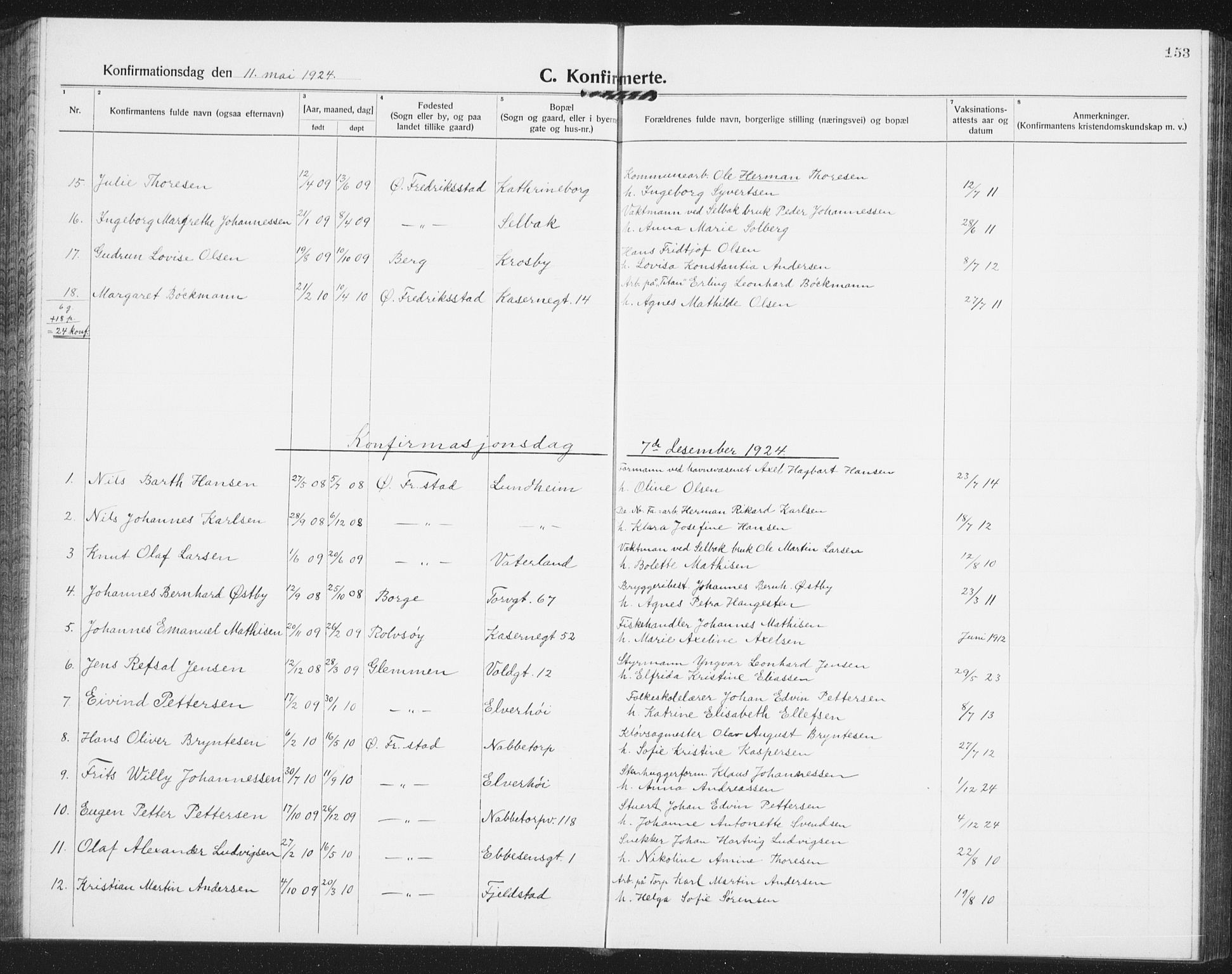 Østre Fredrikstad prestekontor Kirkebøker, AV/SAO-A-10907/G/Ga/L0003: Parish register (copy) no. 3, 1920-1940, p. 153