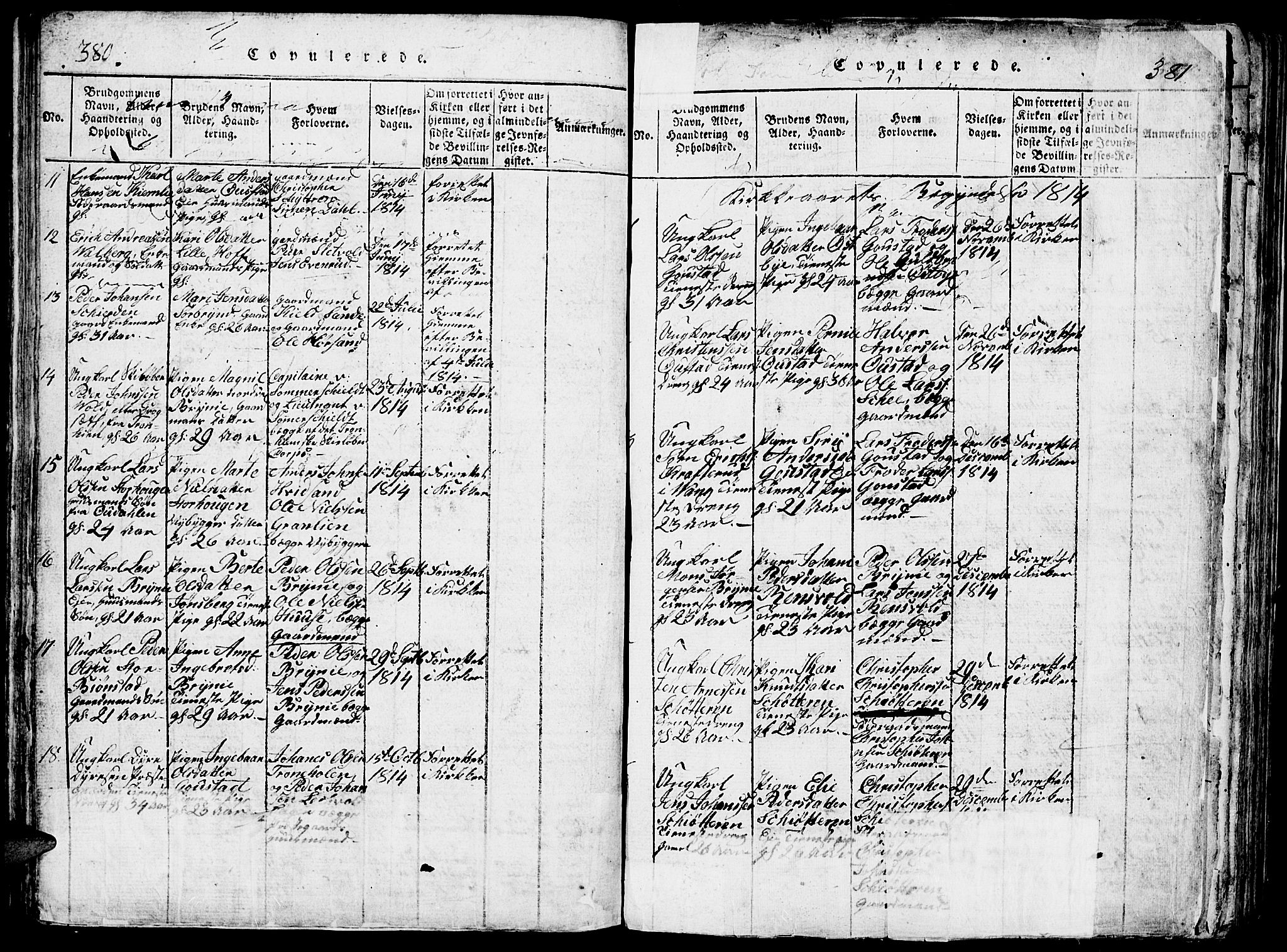 Romedal prestekontor, SAH/PREST-004/L/L0005: Parish register (copy) no. 5, 1814-1829, p. 380-381