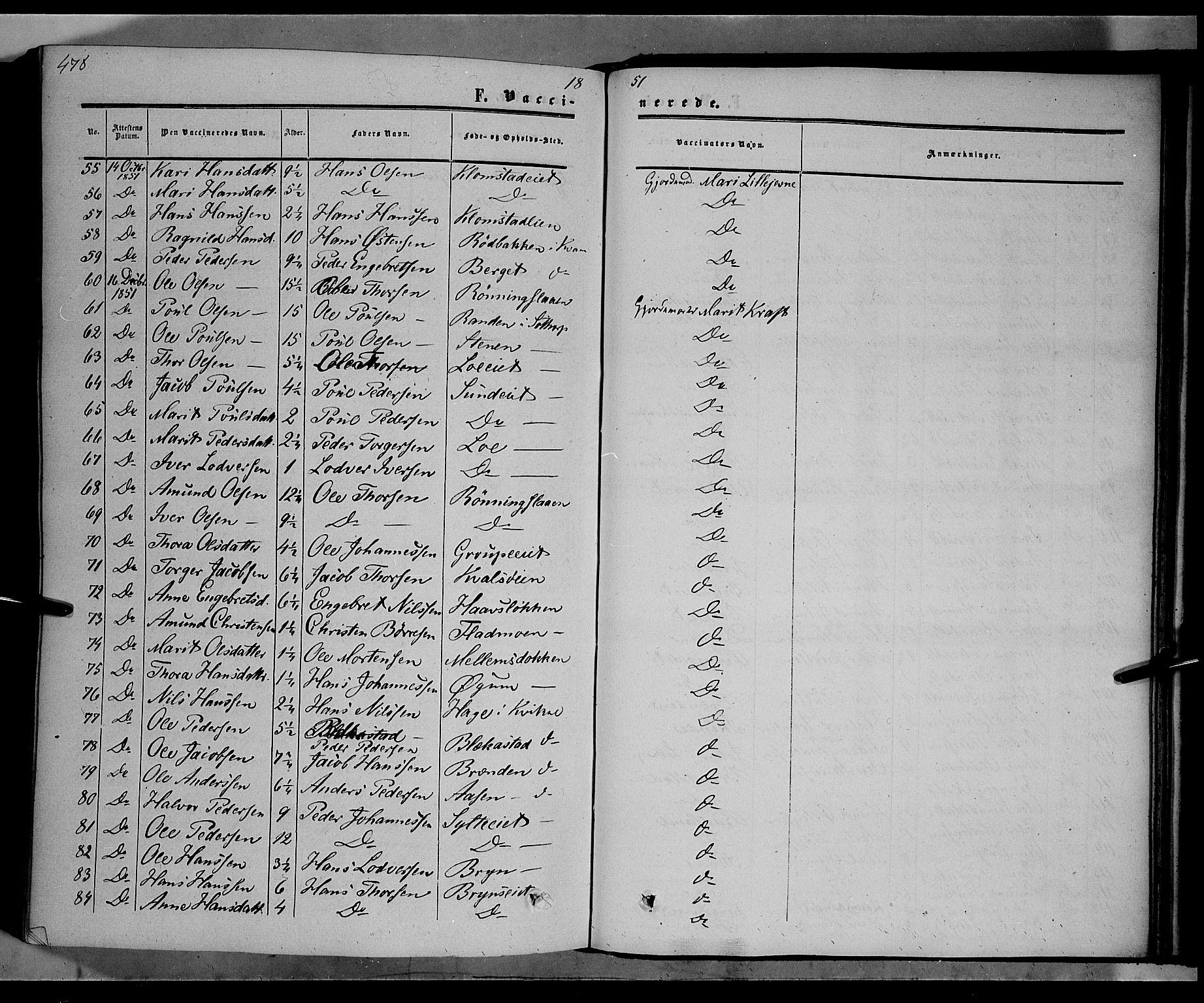 Nord-Fron prestekontor, AV/SAH-PREST-080/H/Ha/Haa/L0001: Parish register (official) no. 1, 1851-1864, p. 478