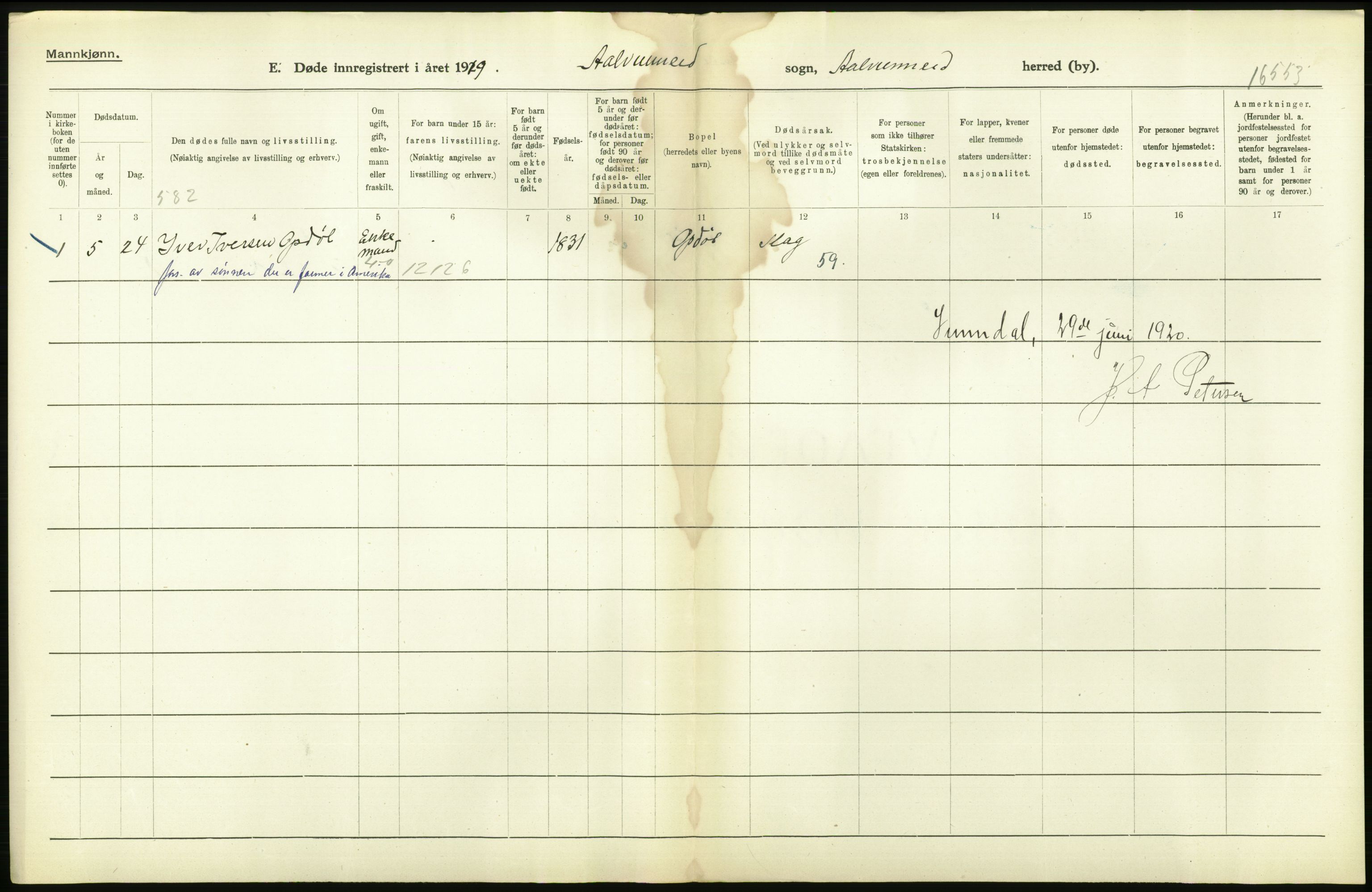 Statistisk sentralbyrå, Sosiodemografiske emner, Befolkning, AV/RA-S-2228/D/Df/Dfb/Dfbi/L0042: Møre fylke: Døde. Bygder og byer., 1919, p. 190