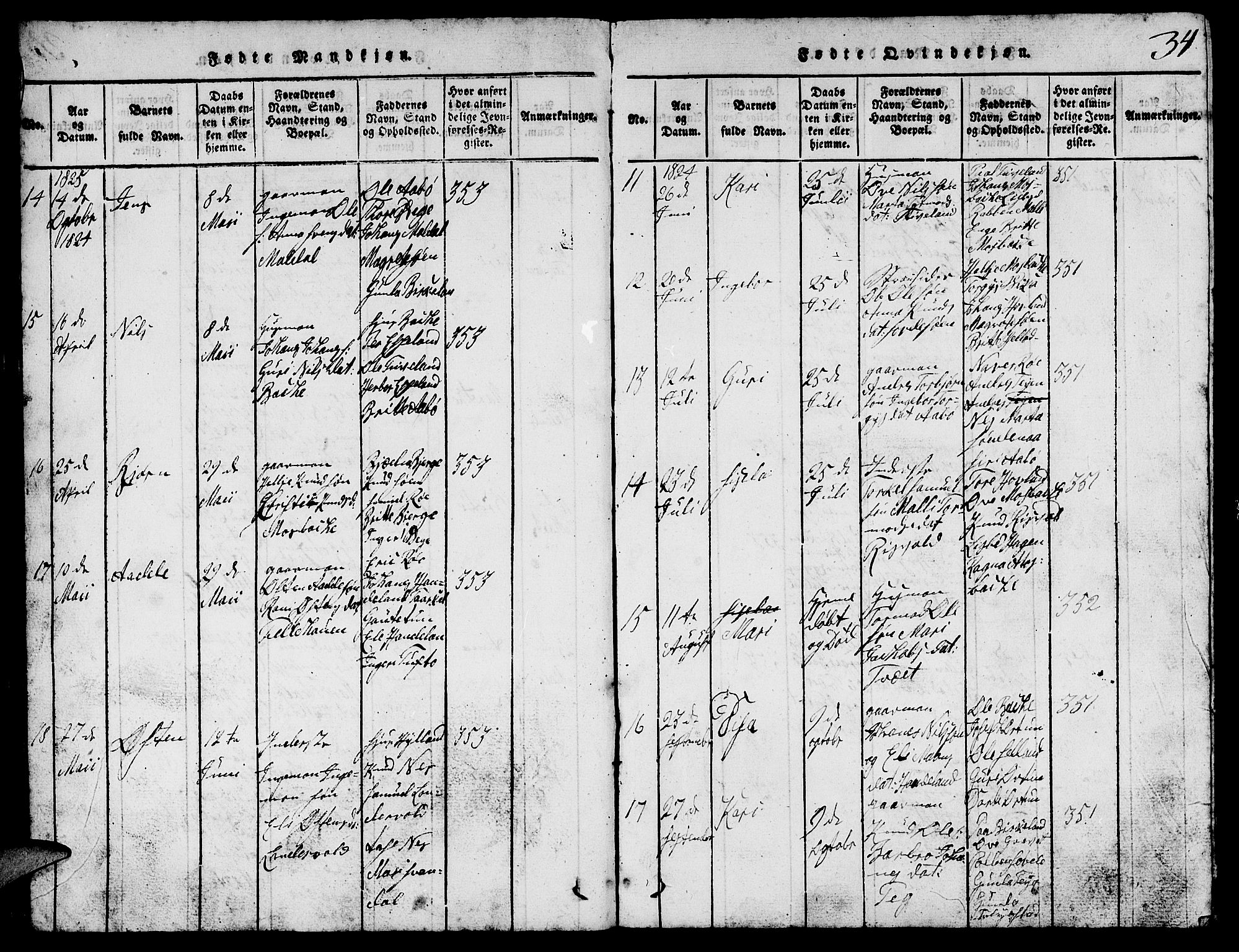 Suldal sokneprestkontor, AV/SAST-A-101845/01/V/L0002: Parish register (copy) no. B 2, 1816-1845, p. 34