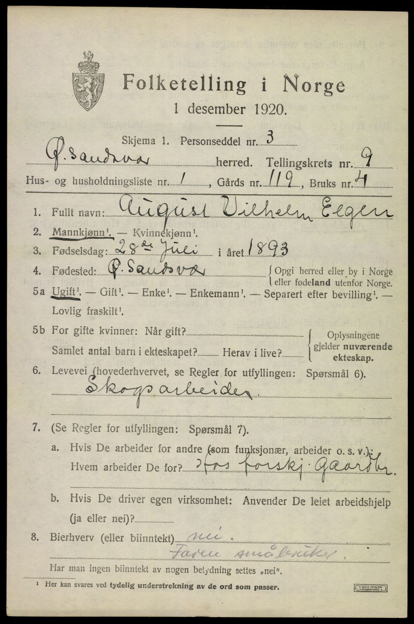 SAKO, 1920 census for Øvre Sandsvær, 1920, p. 4694