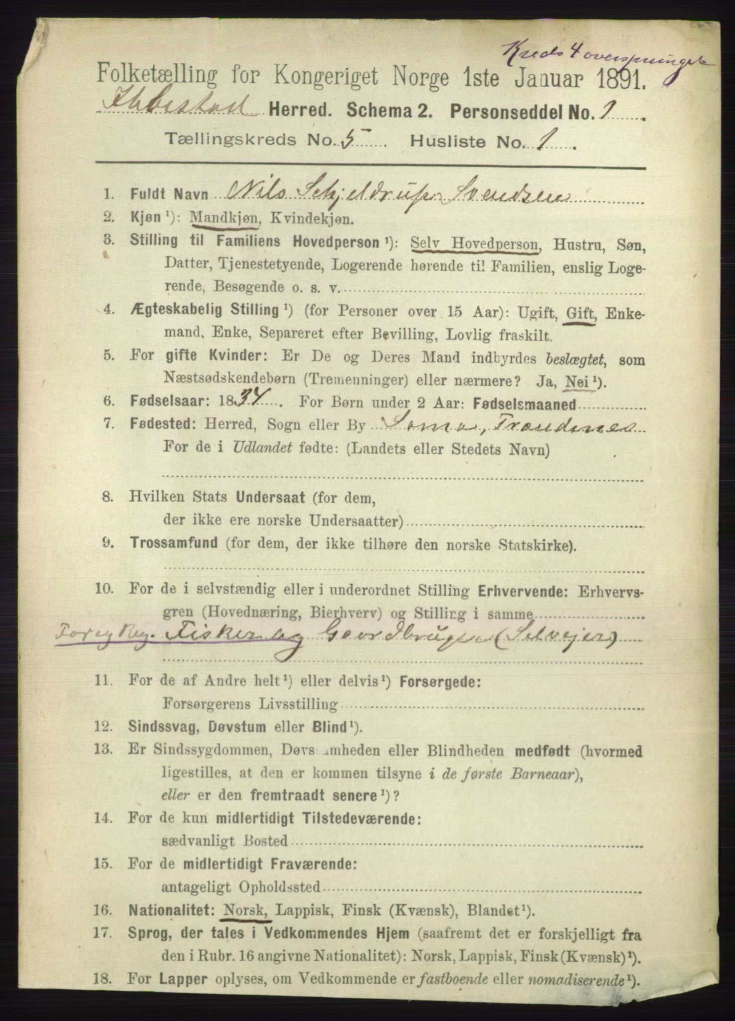 RA, 1891 census for 1917 Ibestad, 1891, p. 2933