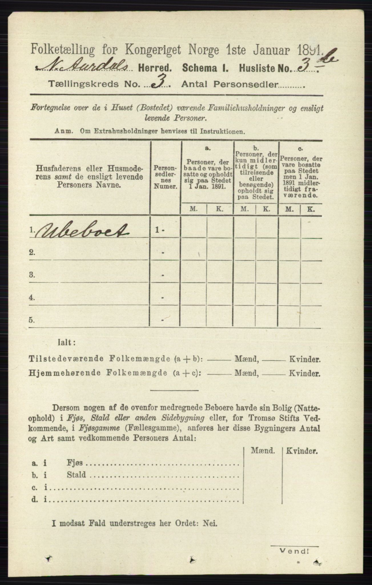 RA, 1891 census for 0542 Nord-Aurdal, 1891, p. 918