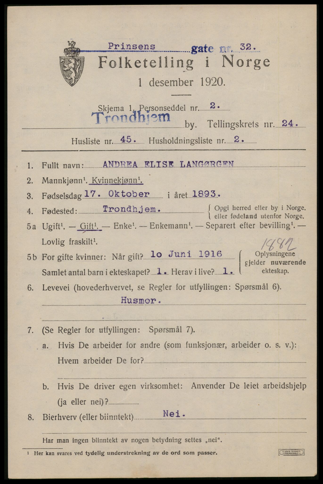 SAT, 1920 census for Trondheim, 1920, p. 66728