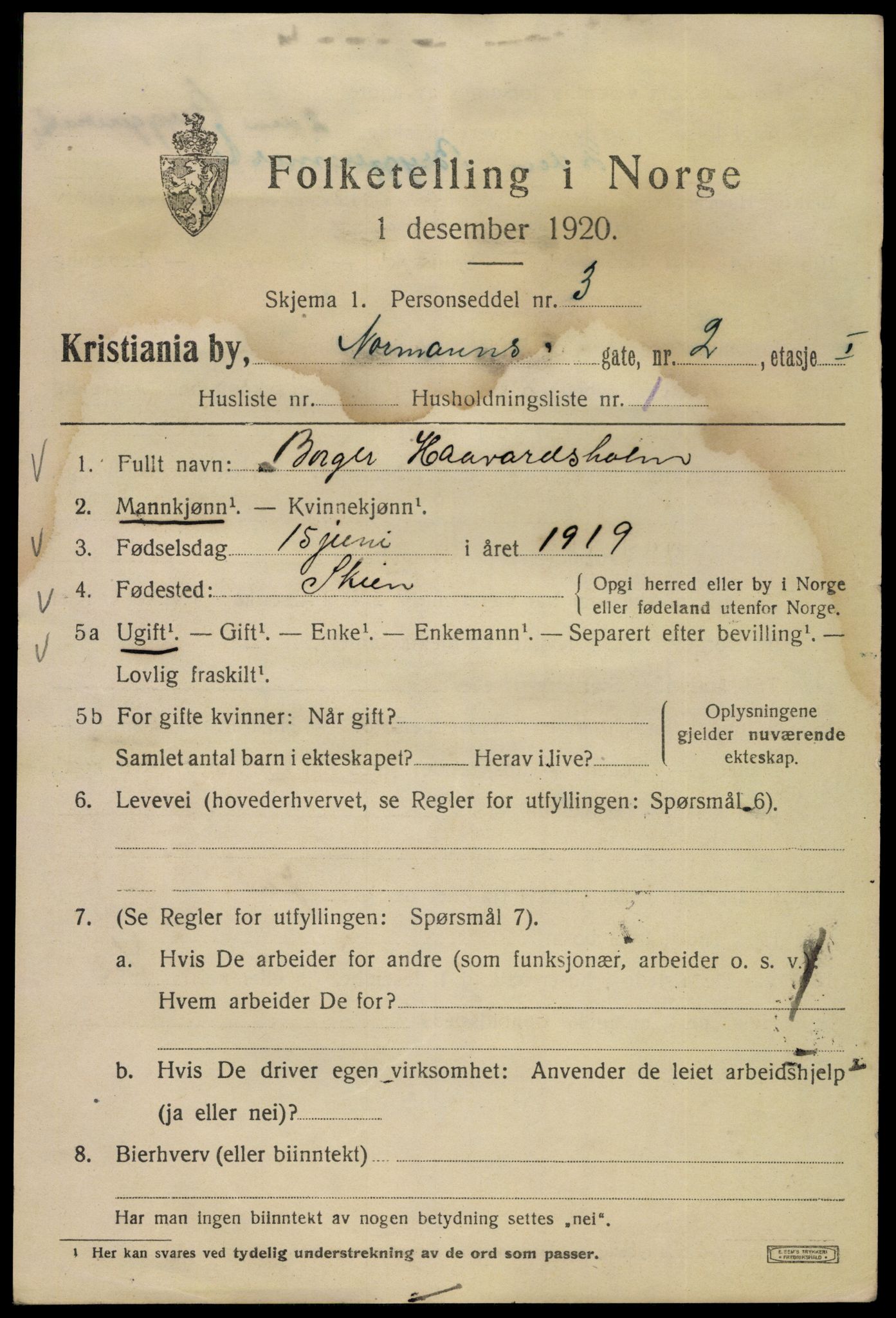 SAO, 1920 census for Kristiania, 1920, p. 425757