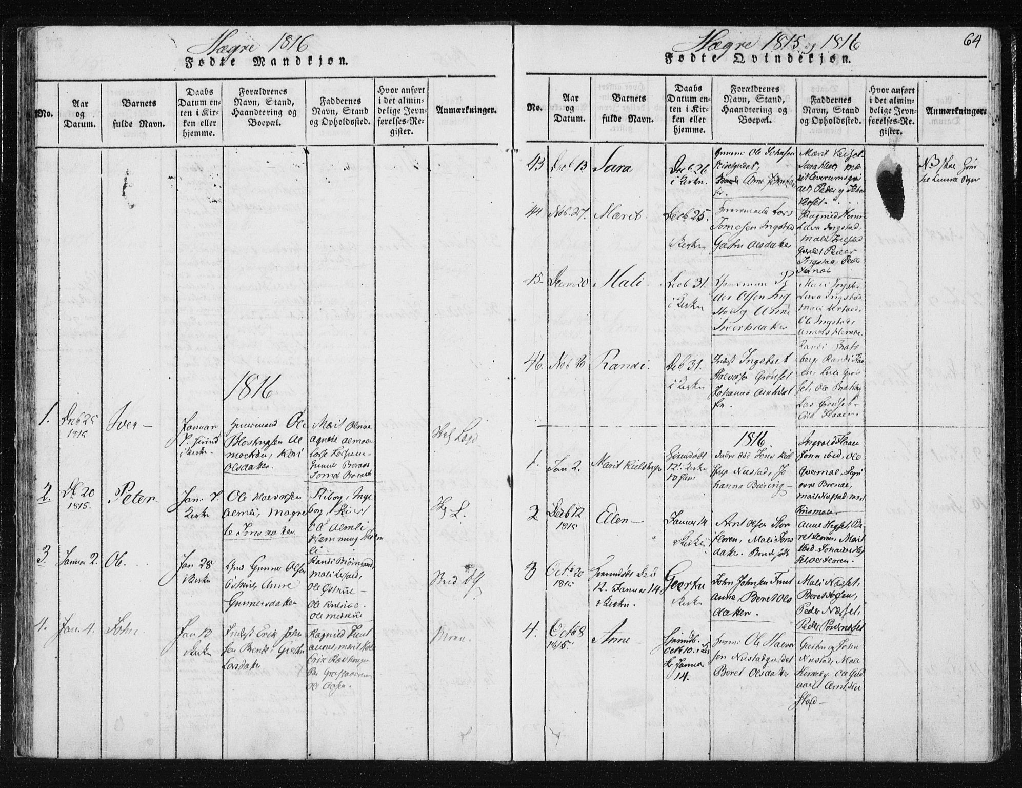 Ministerialprotokoller, klokkerbøker og fødselsregistre - Nord-Trøndelag, SAT/A-1458/709/L0061: Parish register (official) no. 709A08 /4, 1815-1819, p. 64