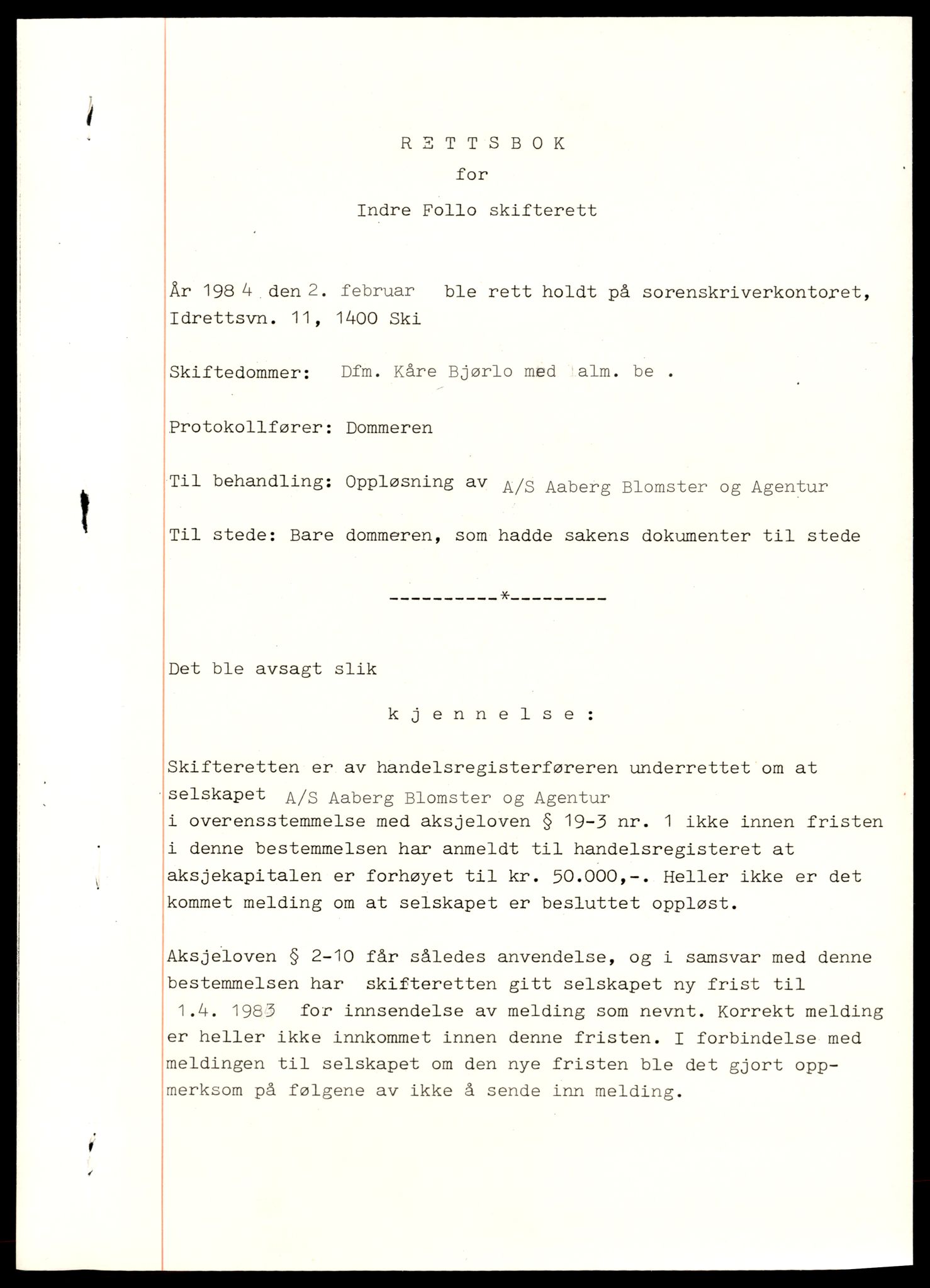 Indre Follo tingrett, AV/SAT-A-10086/K/Kb/Kba/L0008: Aksjeselskap, A - Be, 1944-1990, p. 3