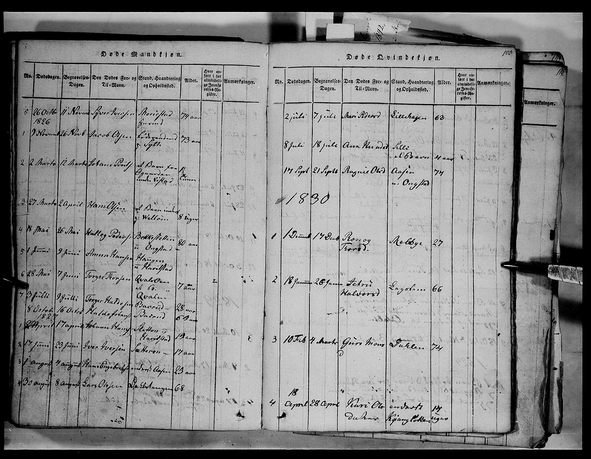 Fron prestekontor, SAH/PREST-078/H/Ha/Hab/L0003: Parish register (copy) no. 3, 1816-1850, p. 103