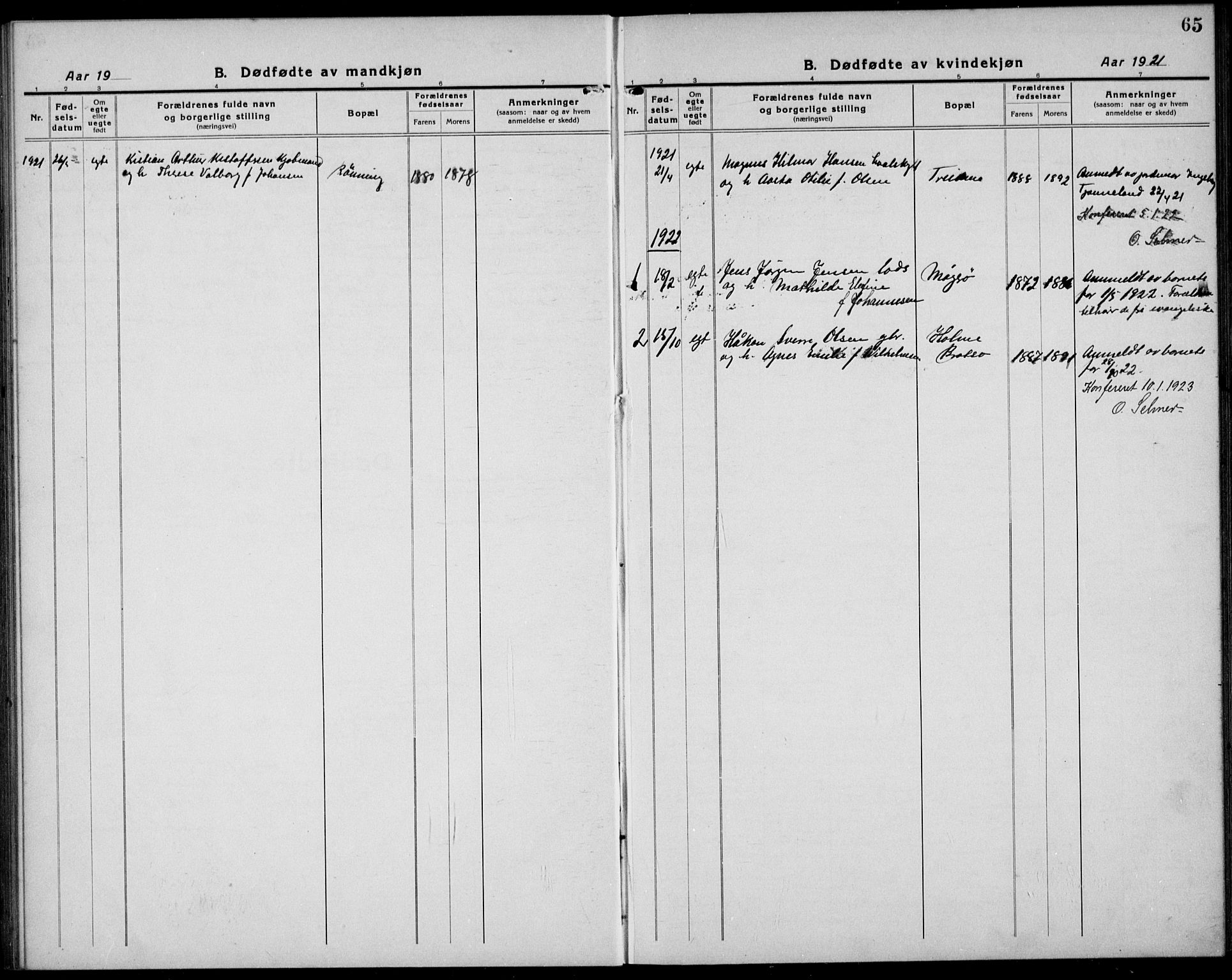 Tjøme kirkebøker, SAKO/A-328/G/Ga/L0003: Parish register (copy) no. 3, 1921-1935, p. 65