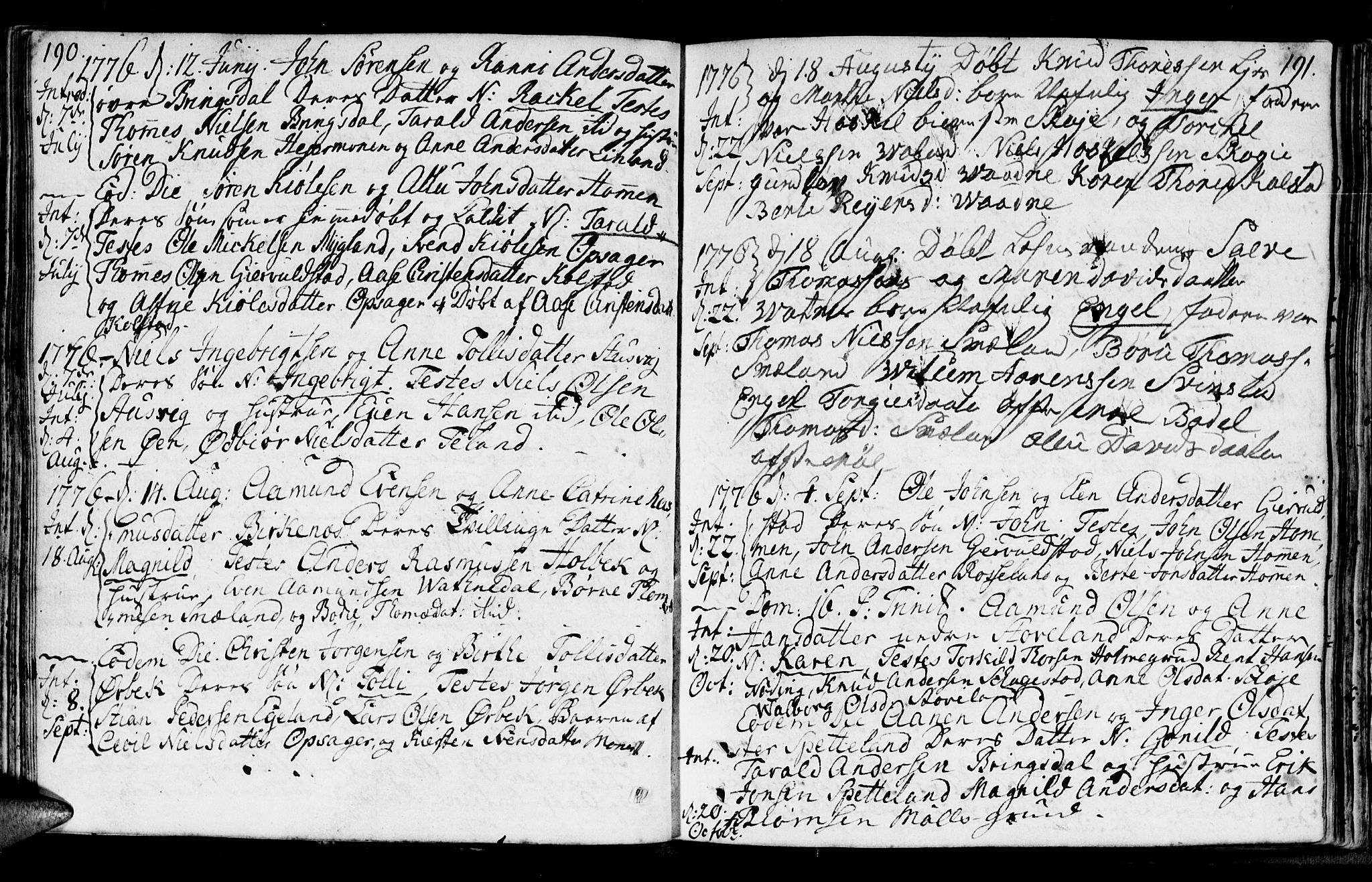 Holum sokneprestkontor, AV/SAK-1111-0022/F/Fa/Faa/L0002: Parish register (official) no. A 2, 1756-1780, p. 190-191