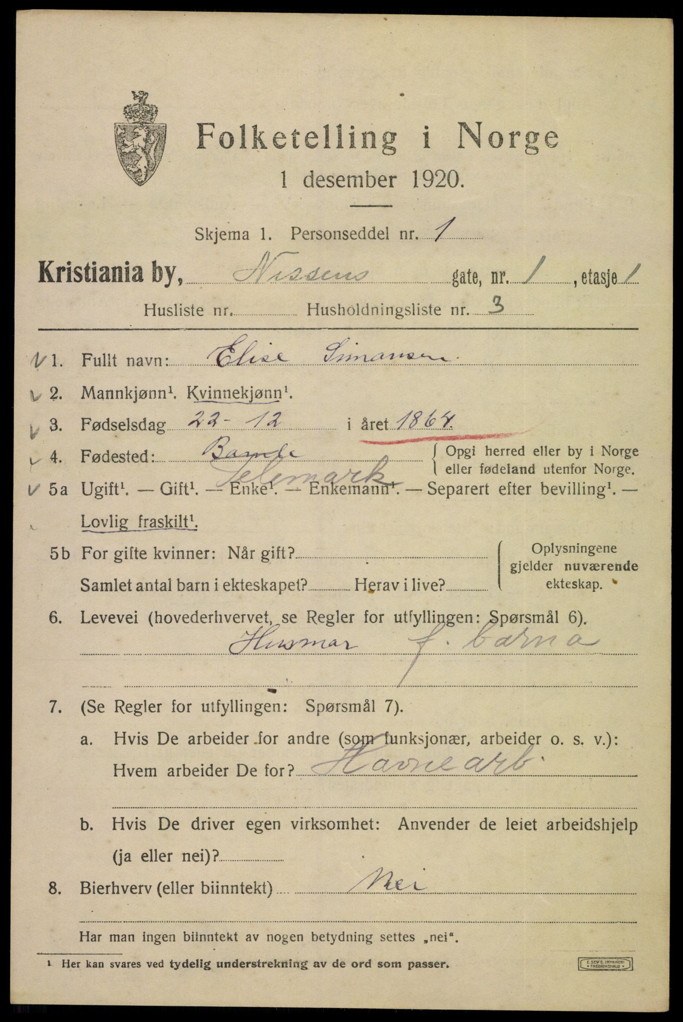 SAO, 1920 census for Kristiania, 1920, p. 417111