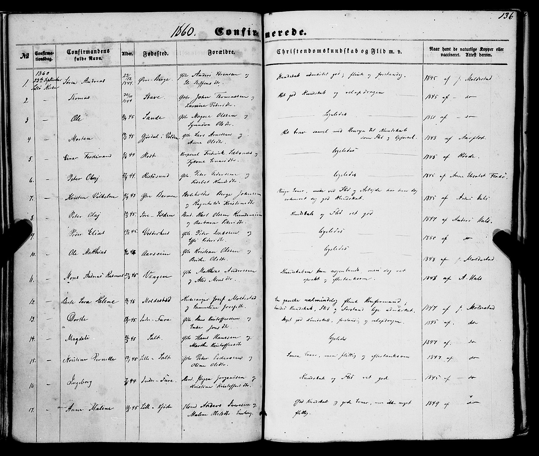 Selje sokneprestembete, SAB/A-99938/H/Ha/Haa/Haaa: Parish register (official) no. A 11, 1858-1870, p. 136