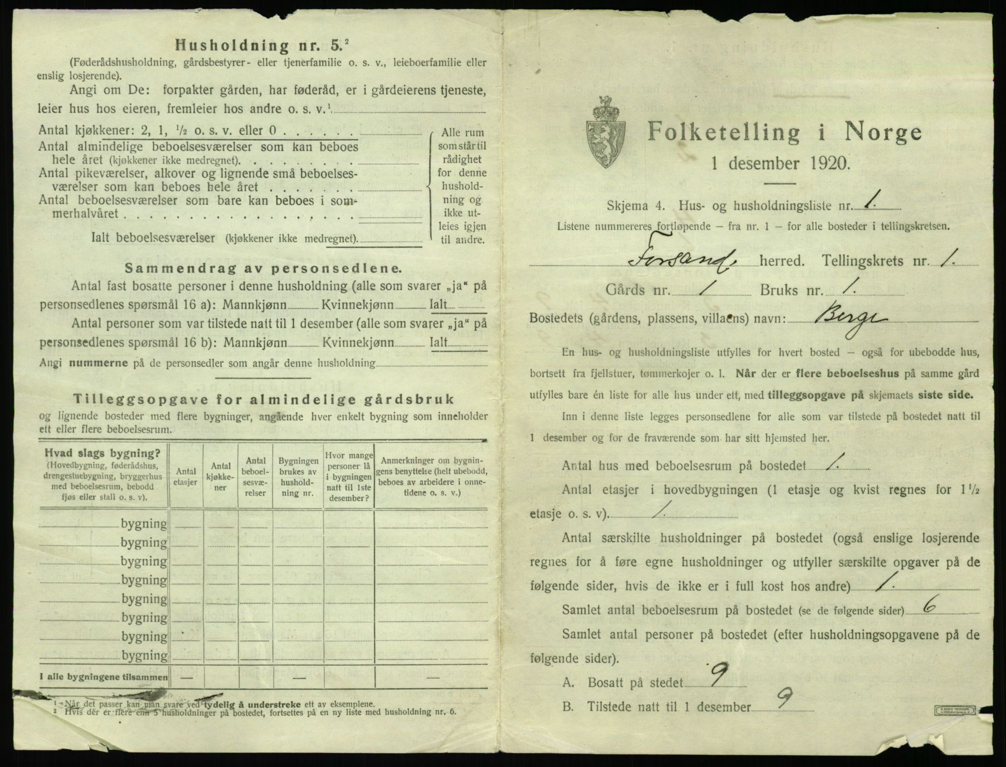 SAST, 1920 census for Forsand, 1920, p. 39