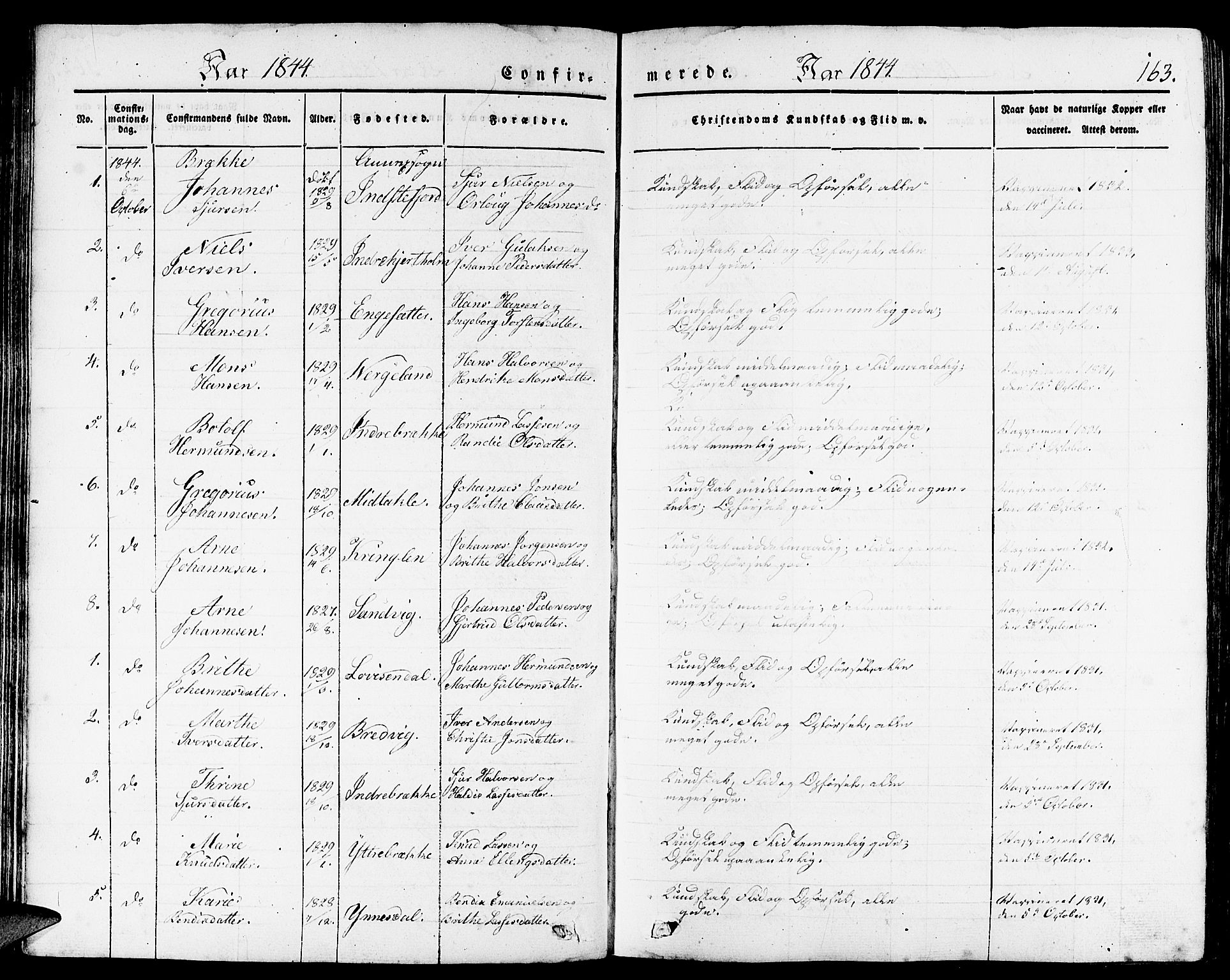 Gulen sokneprestembete, AV/SAB-A-80201/H/Haa/Haaa/L0020: Parish register (official) no. A 20, 1837-1847, p. 163