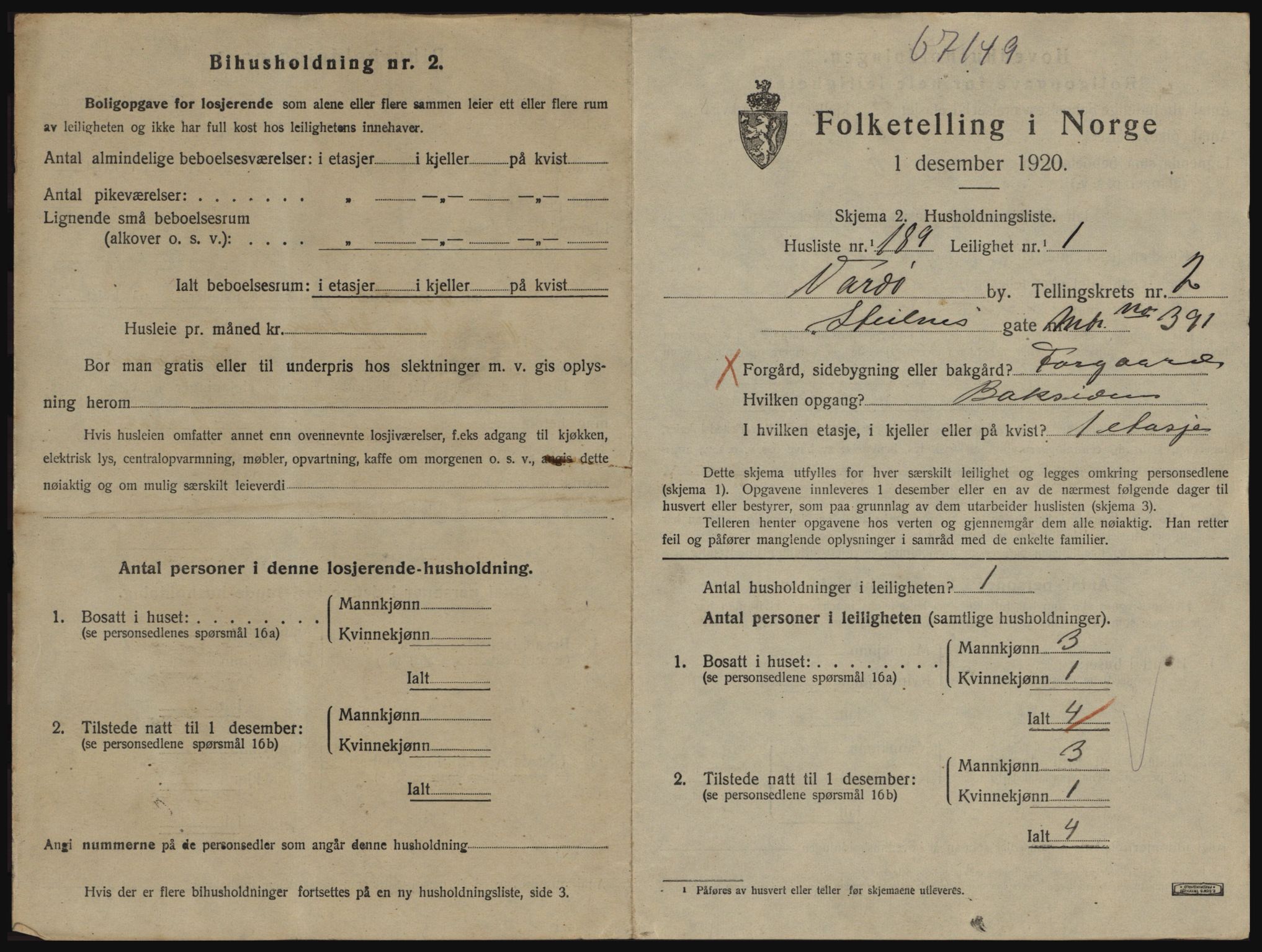 SATØ, 1920 census for Vardø, 1920, p. 2355