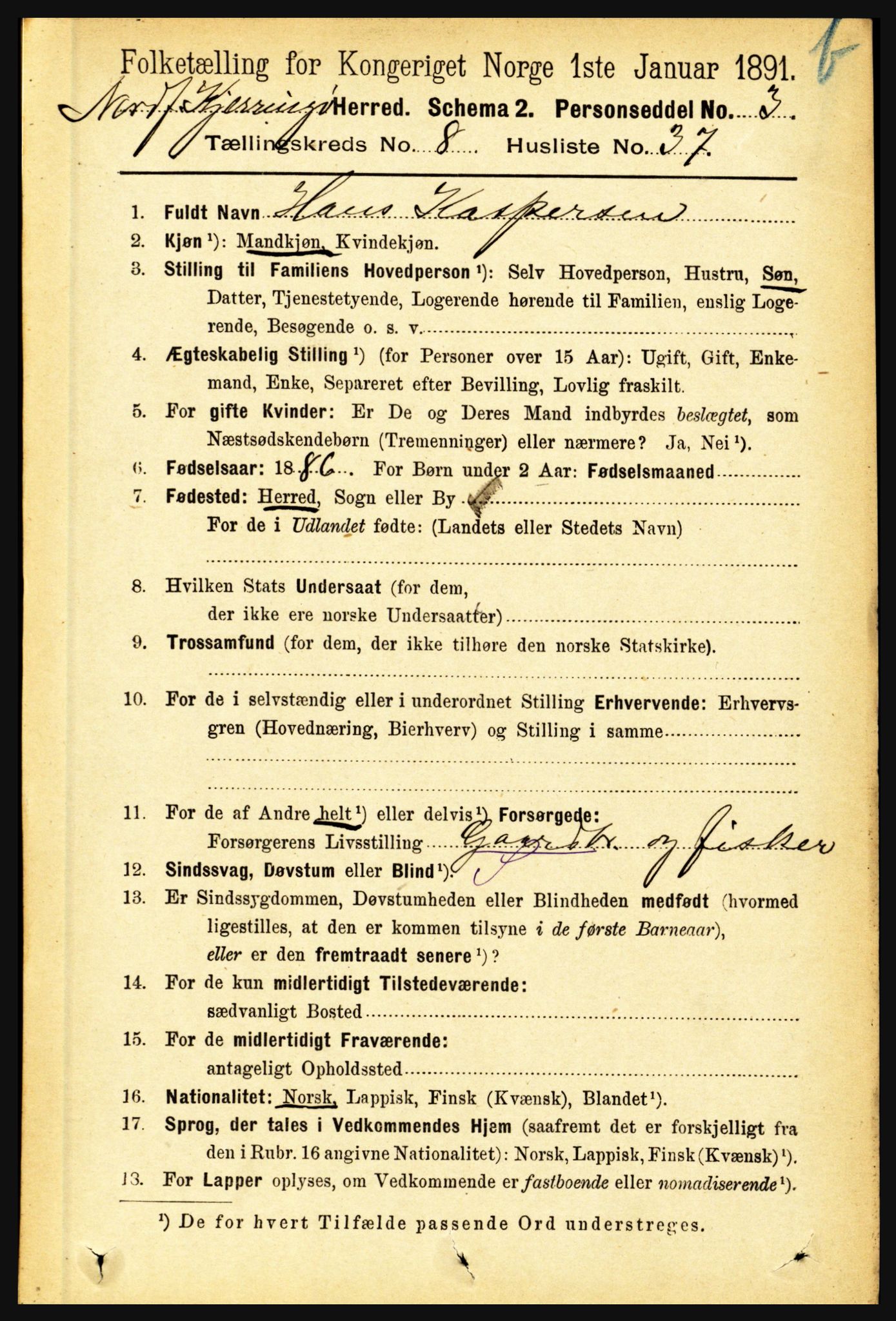 RA, 1891 census for 1846 Nordfold-Kjerringøy, 1891, p. 2175