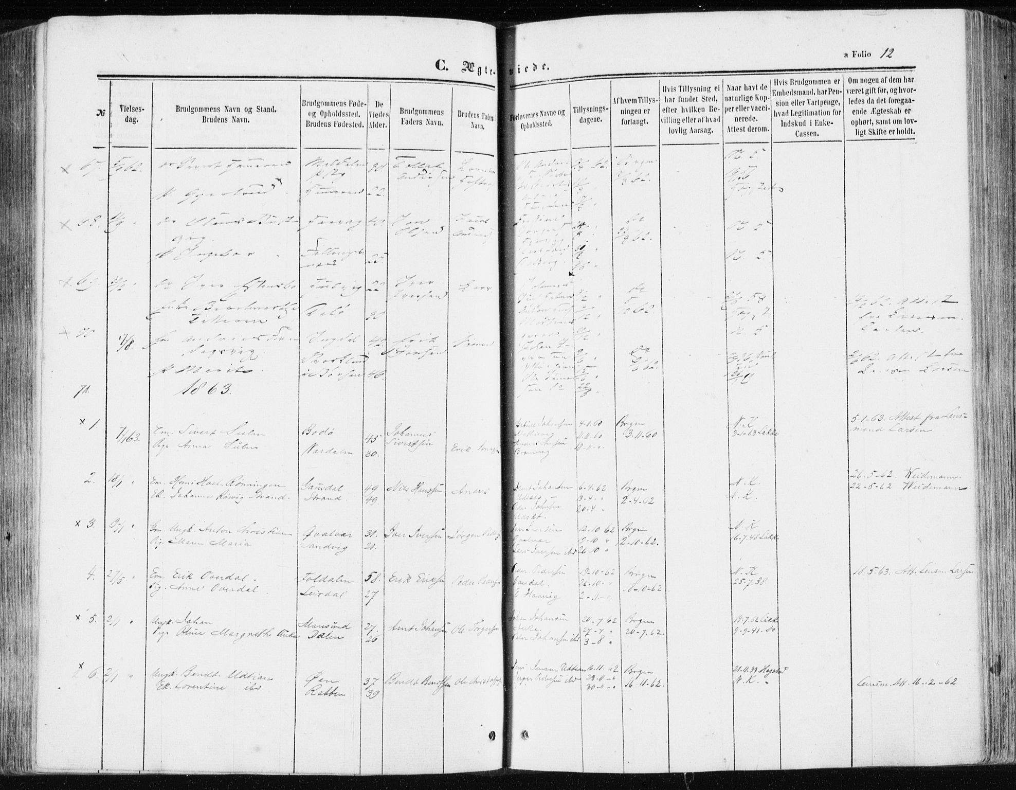 Ministerialprotokoller, klokkerbøker og fødselsregistre - Sør-Trøndelag, SAT/A-1456/634/L0531: Parish register (official) no. 634A07, 1861-1870, p. 12