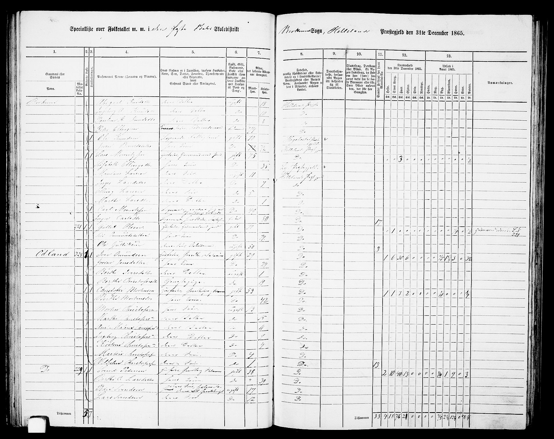 RA, 1865 census for Helleland, 1865, p. 68