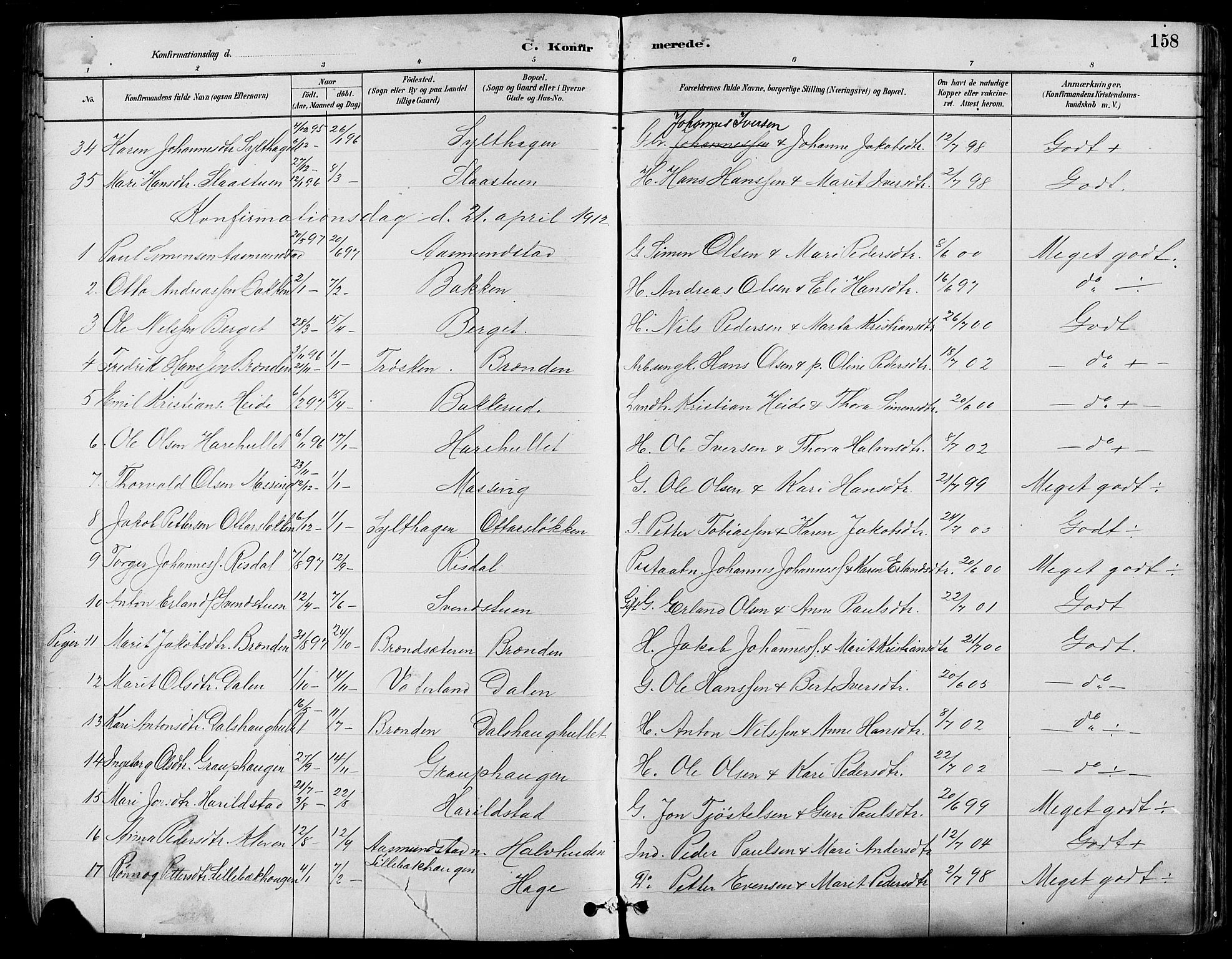 Nord-Fron prestekontor, SAH/PREST-080/H/Ha/Hab/L0005: Parish register (copy) no. 5, 1884-1914, p. 158