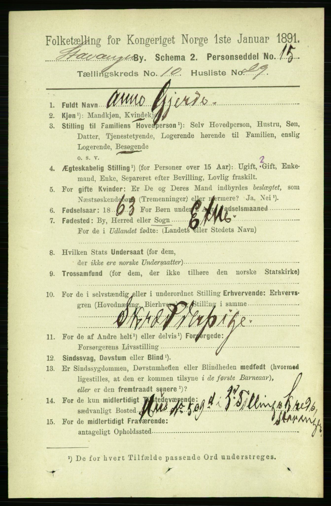 RA, 1891 census for 1103 Stavanger, 1891, p. 14002