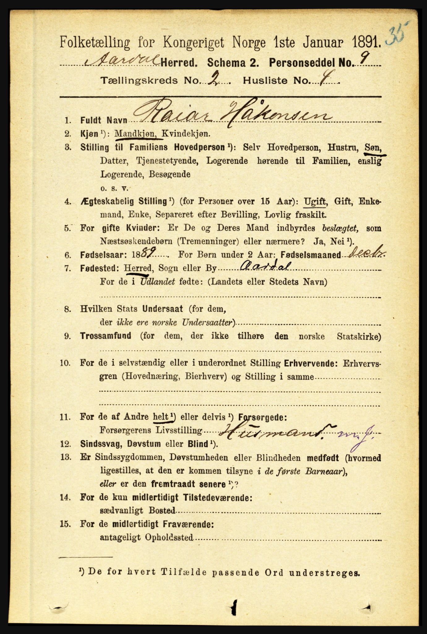 RA, 1891 census for 1424 Årdal, 1891, p. 195