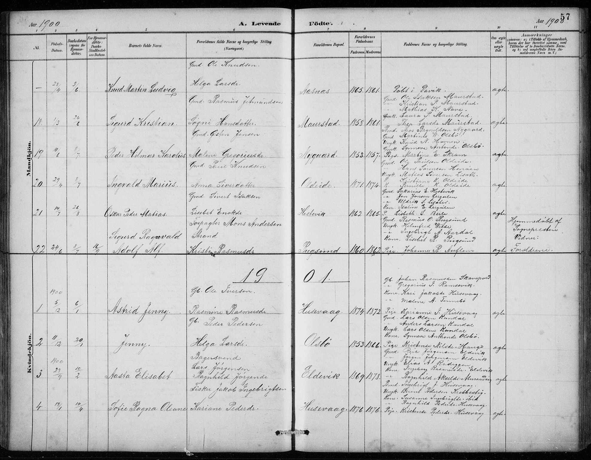 Davik sokneprestembete, AV/SAB-A-79701/H/Hab/Habc/L0002: Parish register (copy) no. C 2, 1889-1906, p. 57