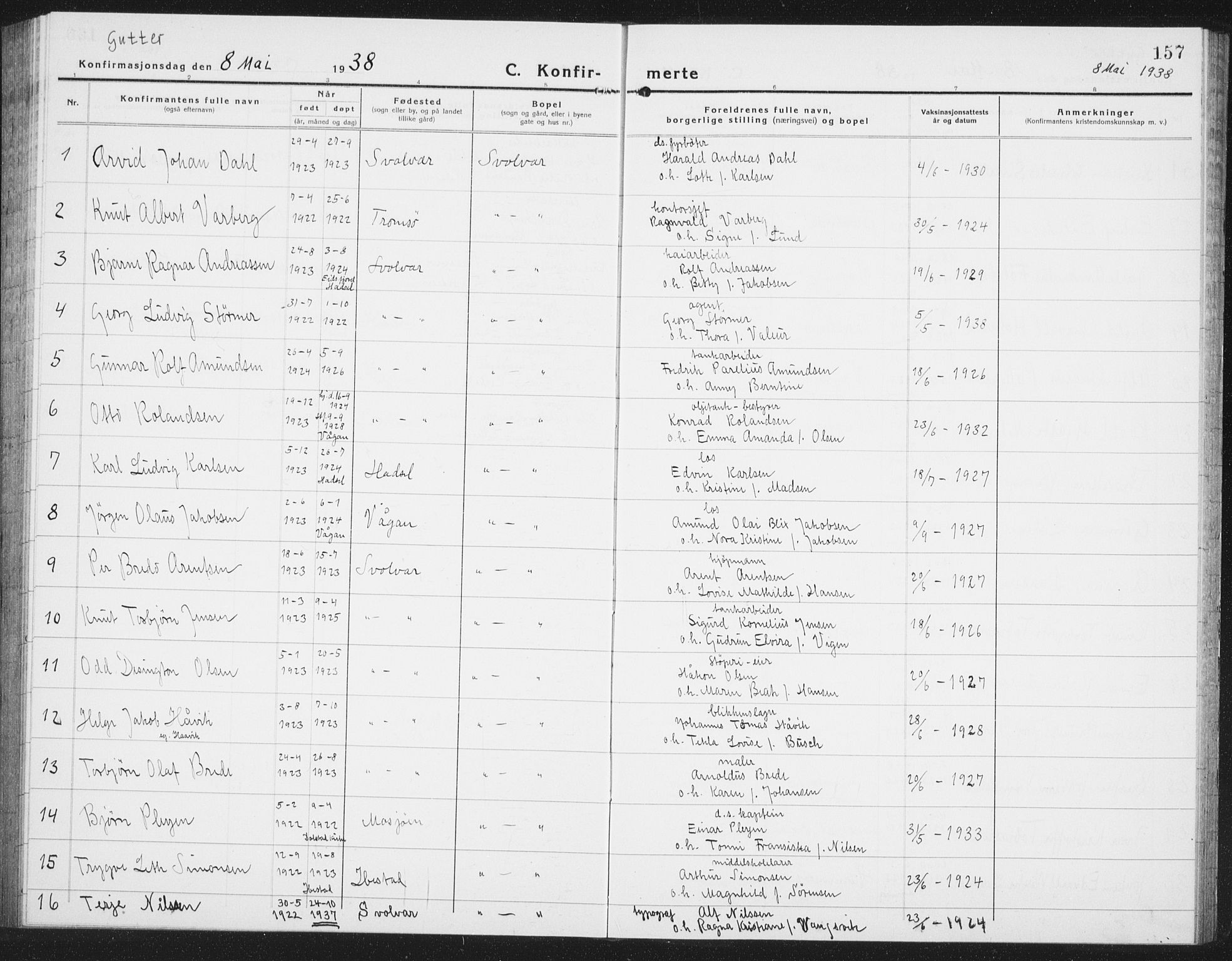 Ministerialprotokoller, klokkerbøker og fødselsregistre - Nordland, AV/SAT-A-1459/877/L1117: Parish register (copy) no. 877C01, 1923-1942, p. 157