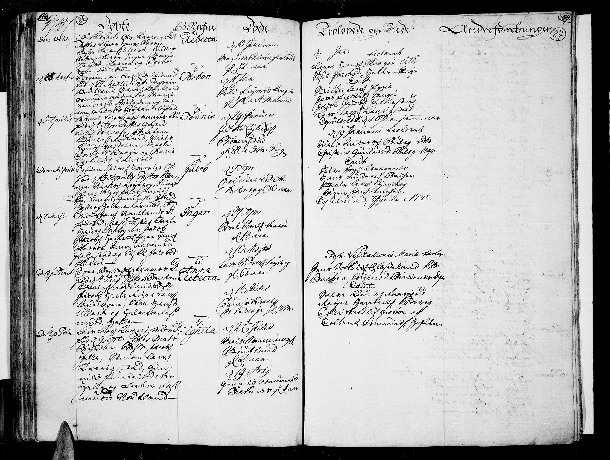 Lista sokneprestkontor, AV/SAK-1111-0027/F/Fa/L0002: Parish register (official) no. A 2 /3, 1726-1751, p. 86-87