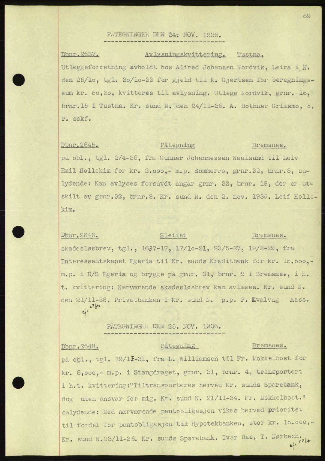 Nordmøre sorenskriveri, AV/SAT-A-4132/1/2/2Ca: Mortgage book no. C80, 1936-1939, Diary no: : 2637/1936