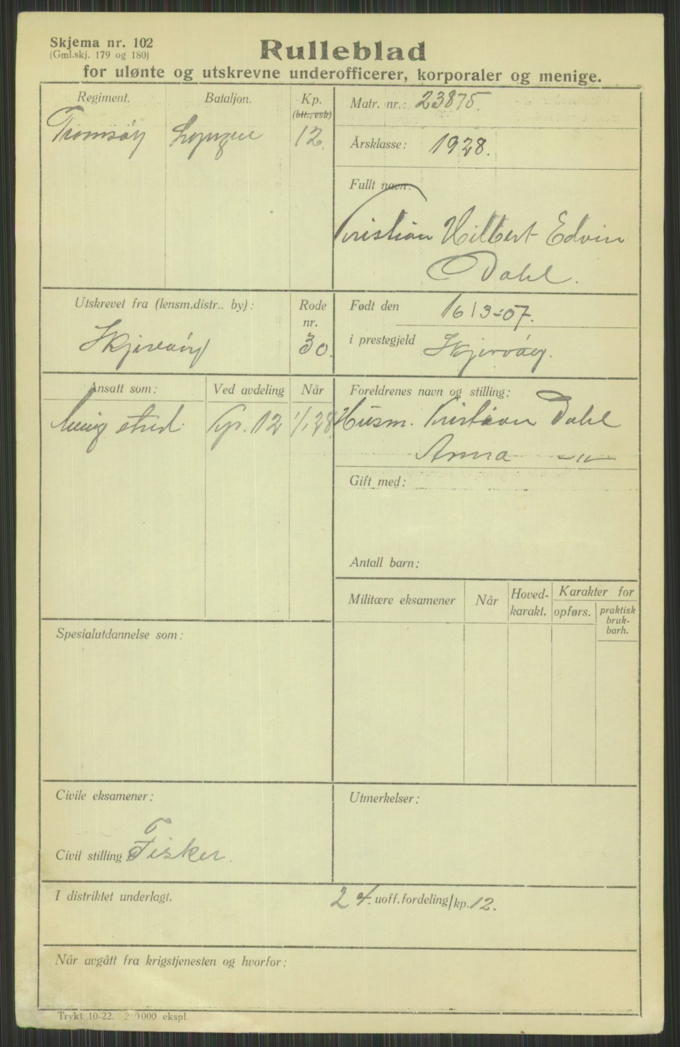 Forsvaret, Troms infanteriregiment nr. 16, AV/RA-RAFA-3146/P/Pa/L0013/0003: Rulleblad / Rulleblad for regimentets menige mannskaper, årsklasse 1928, 1928, p. 79