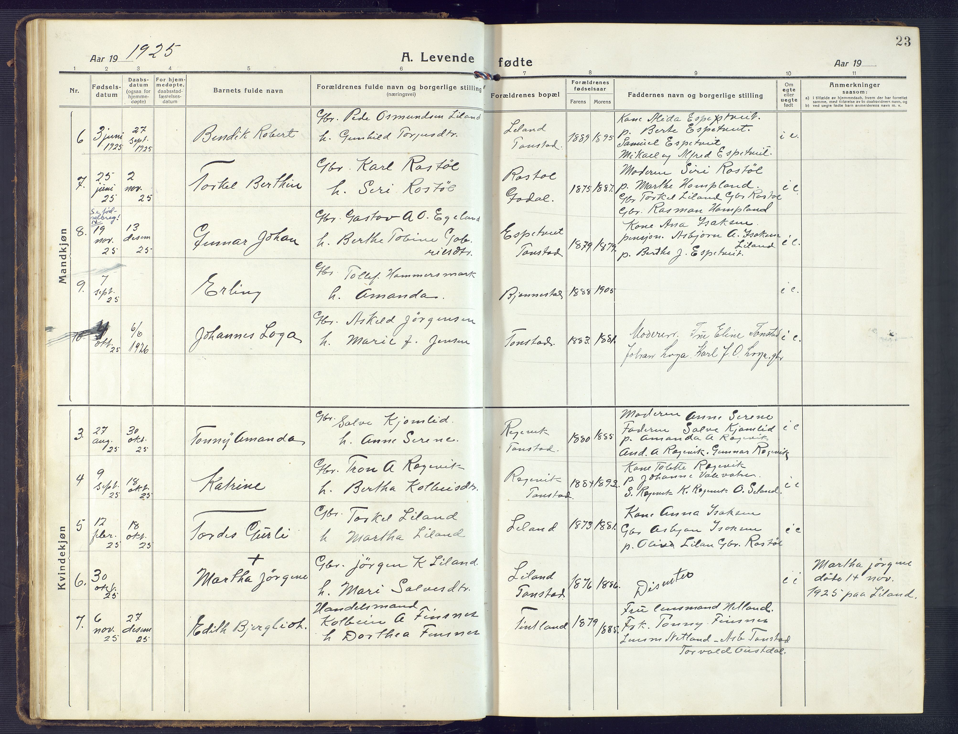 Sirdal sokneprestkontor, AV/SAK-1111-0036/F/Fb/Fbb/L0005: Parish register (copy) no. B 5, 1916-1960, p. 23