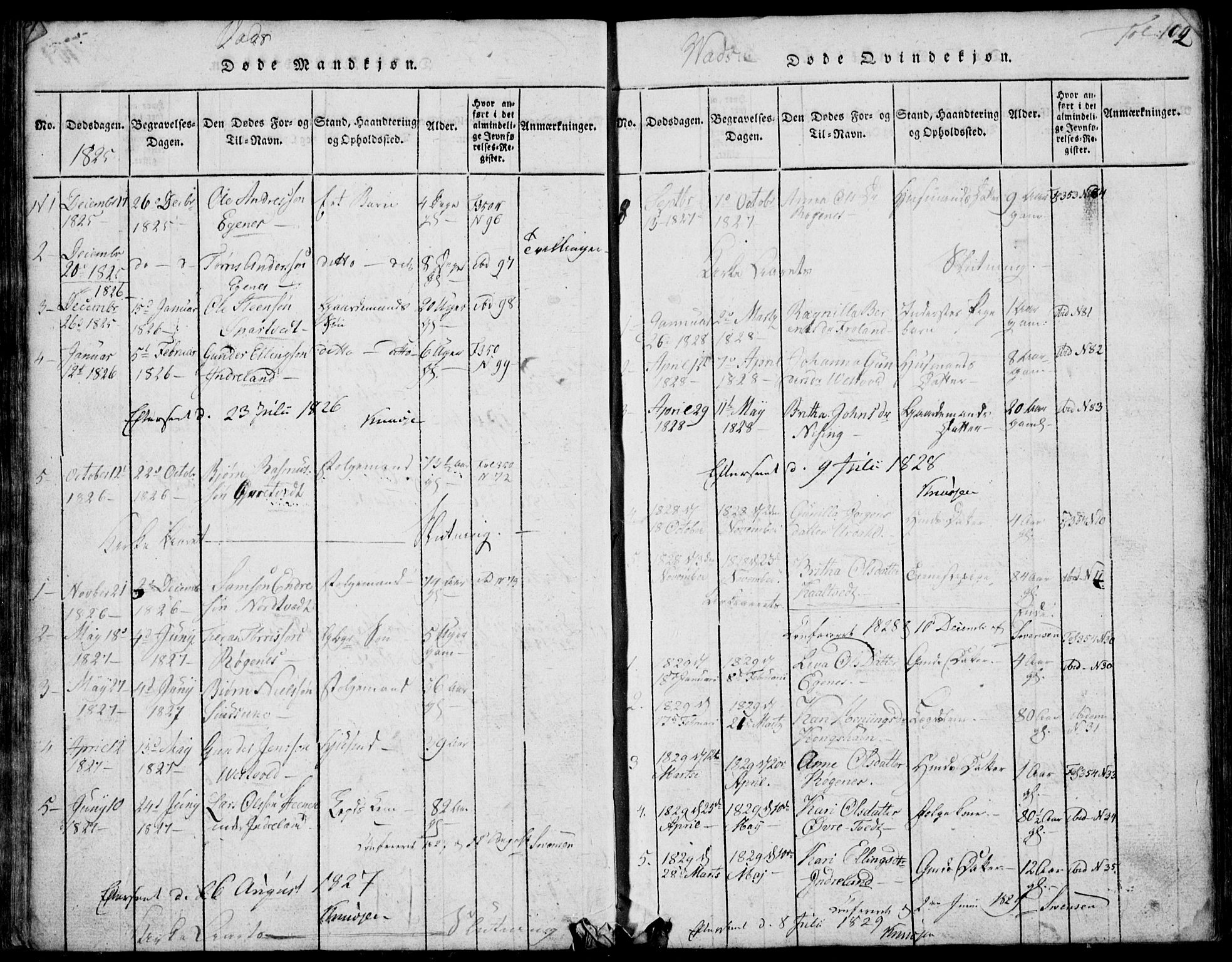 Skjold sokneprestkontor, AV/SAST-A-101847/H/Ha/Hab/L0002: Parish register (copy) no. B 2 /2, 1815-1830, p. 102