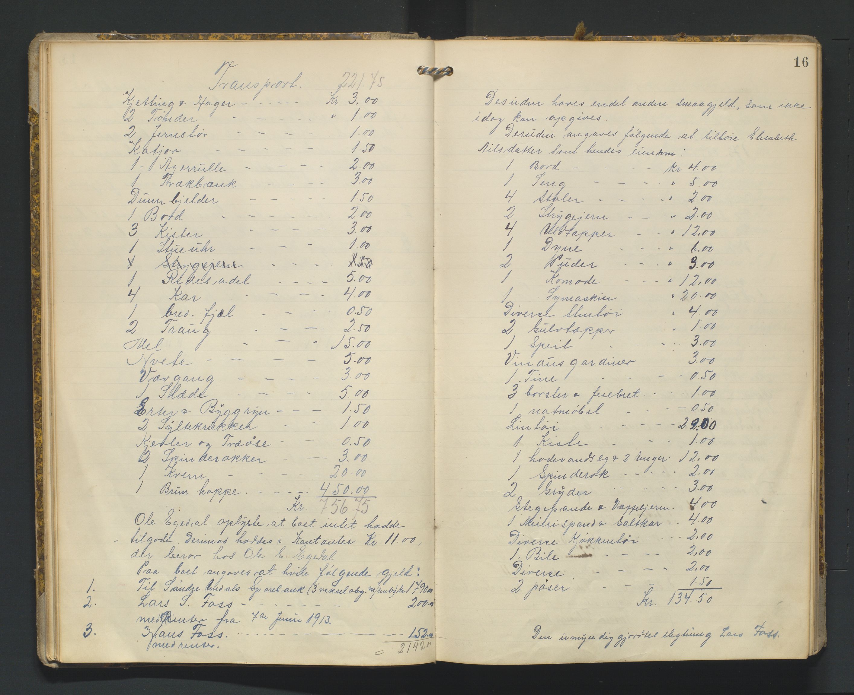 Mandal sorenskriveri, AV/SAK-1221-0005/001/H/Hc/L0065: Skifteregistreringsprotokoll nr 21 Sør-Audnedal, 1915-1931, p. 16