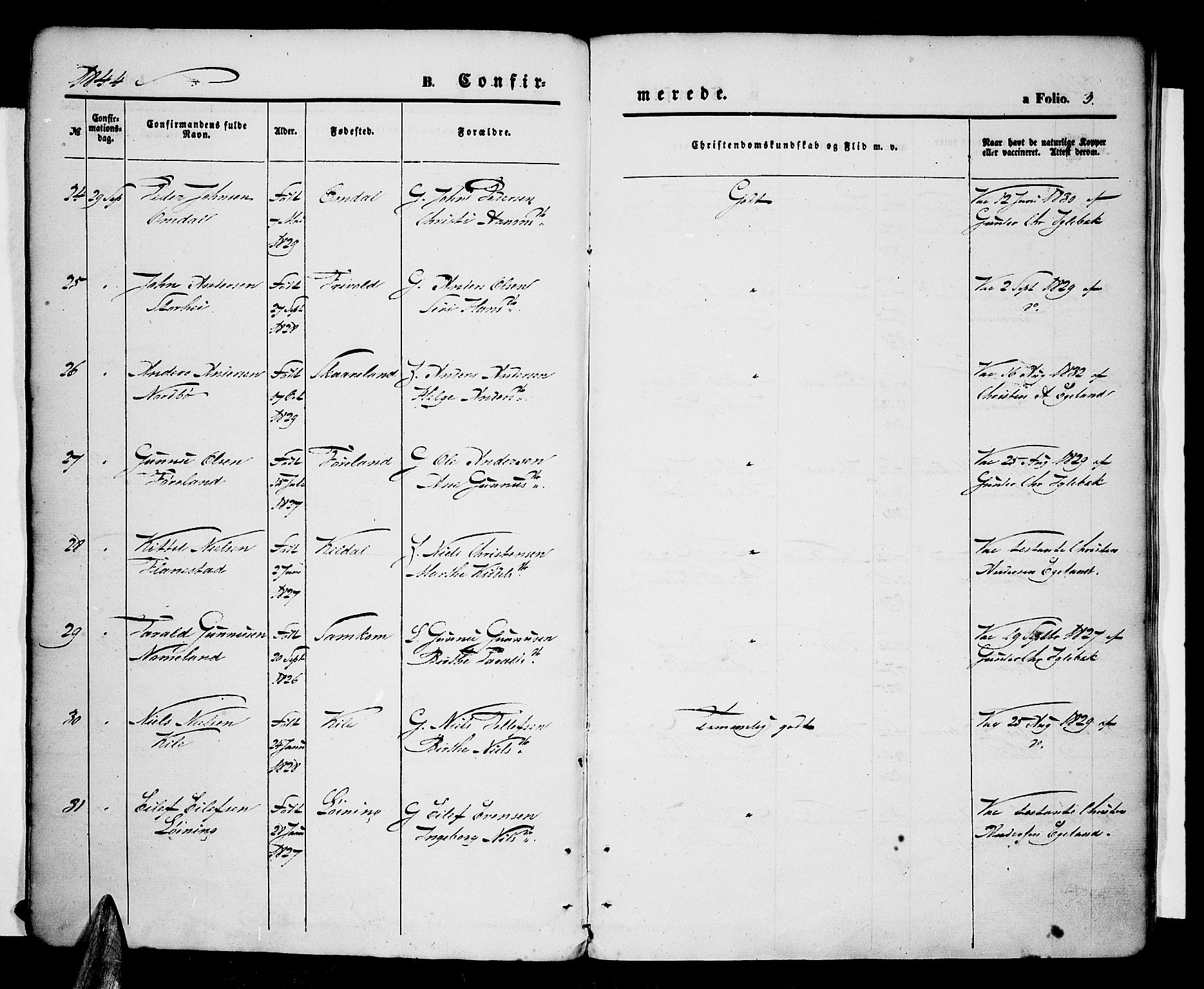 Vennesla sokneprestkontor, AV/SAK-1111-0045/Fa/Fac/L0005: Parish register (official) no. A 5, 1844-1855, p. 3