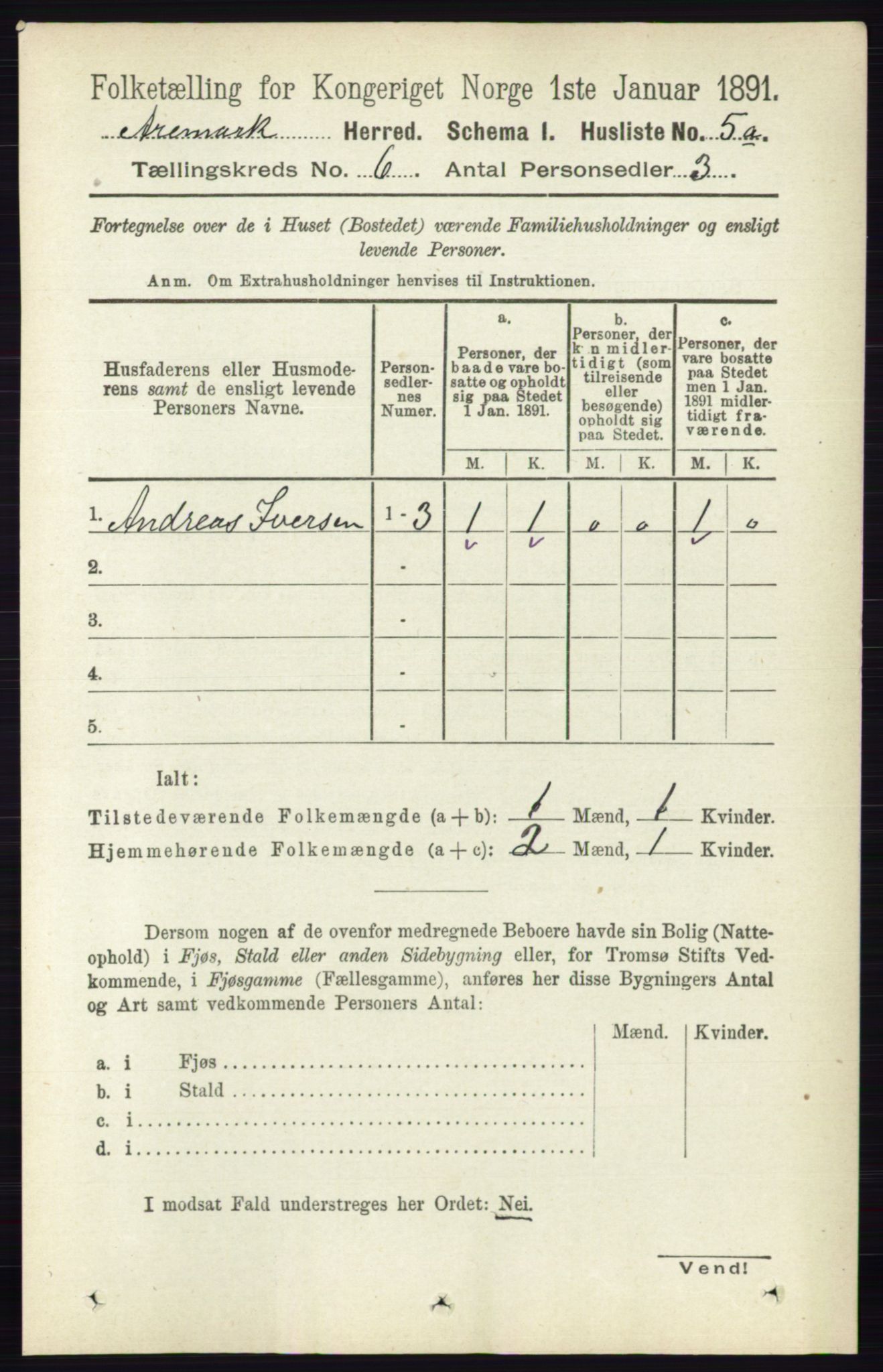 RA, 1891 census for 0118 Aremark, 1891, p. 3000