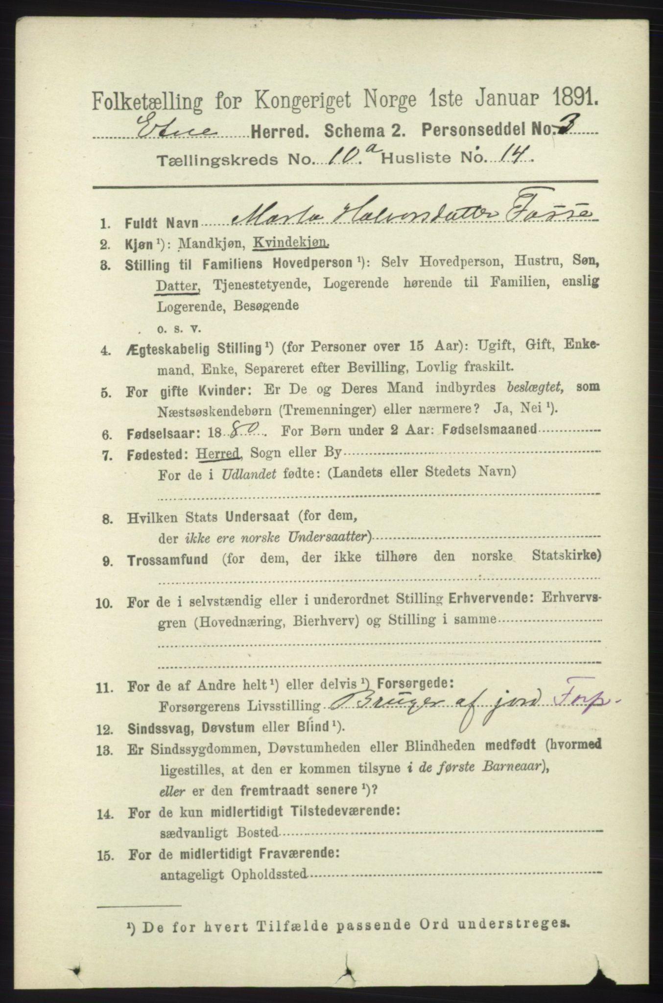 RA, 1891 census for 1211 Etne, 1891, p. 1921