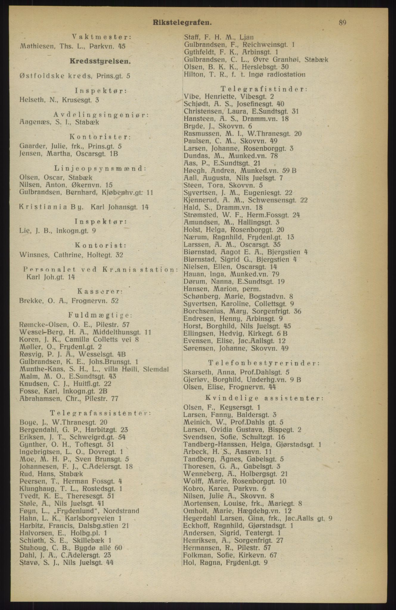Kristiania/Oslo adressebok, PUBL/-, 1914, p. 89