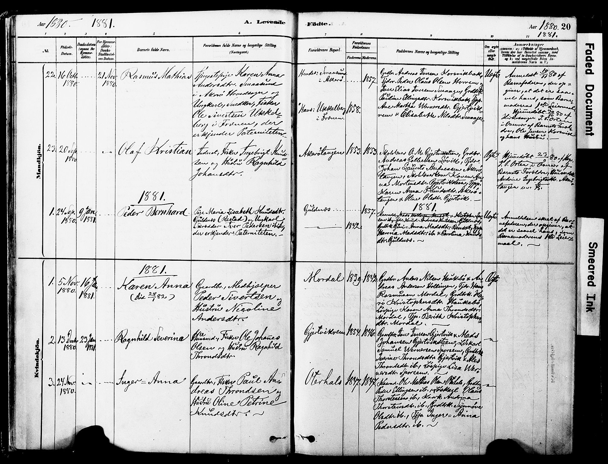 Ministerialprotokoller, klokkerbøker og fødselsregistre - Møre og Romsdal, SAT/A-1454/560/L0721: Parish register (official) no. 560A05, 1878-1917, p. 20