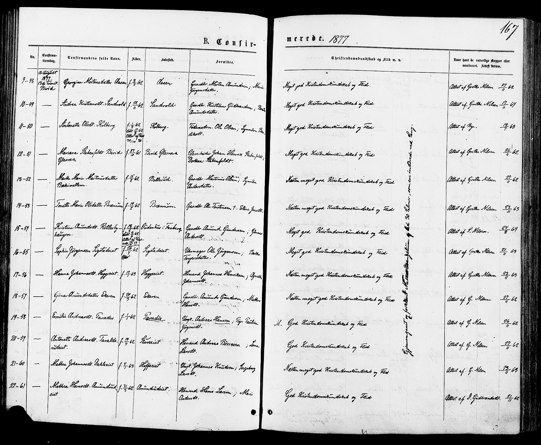 Biri prestekontor, AV/SAH-PREST-096/H/Ha/Haa/L0006: Parish register (official) no. 6, 1877-1886, p. 167