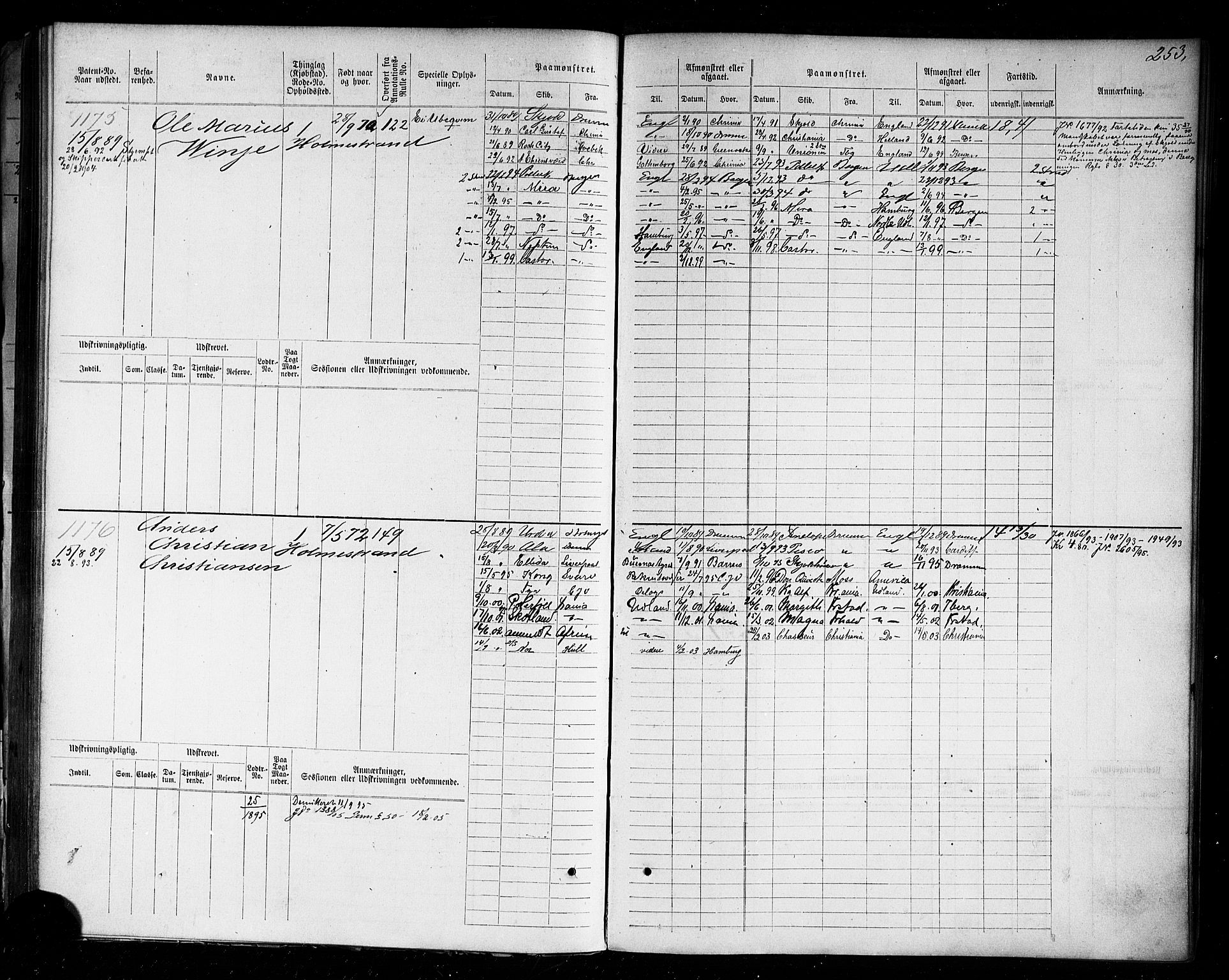 Holmestrand innrulleringskontor, AV/SAKO-A-1151/F/Fc/L0004: Hovedrulle, 1872-1913, p. 293