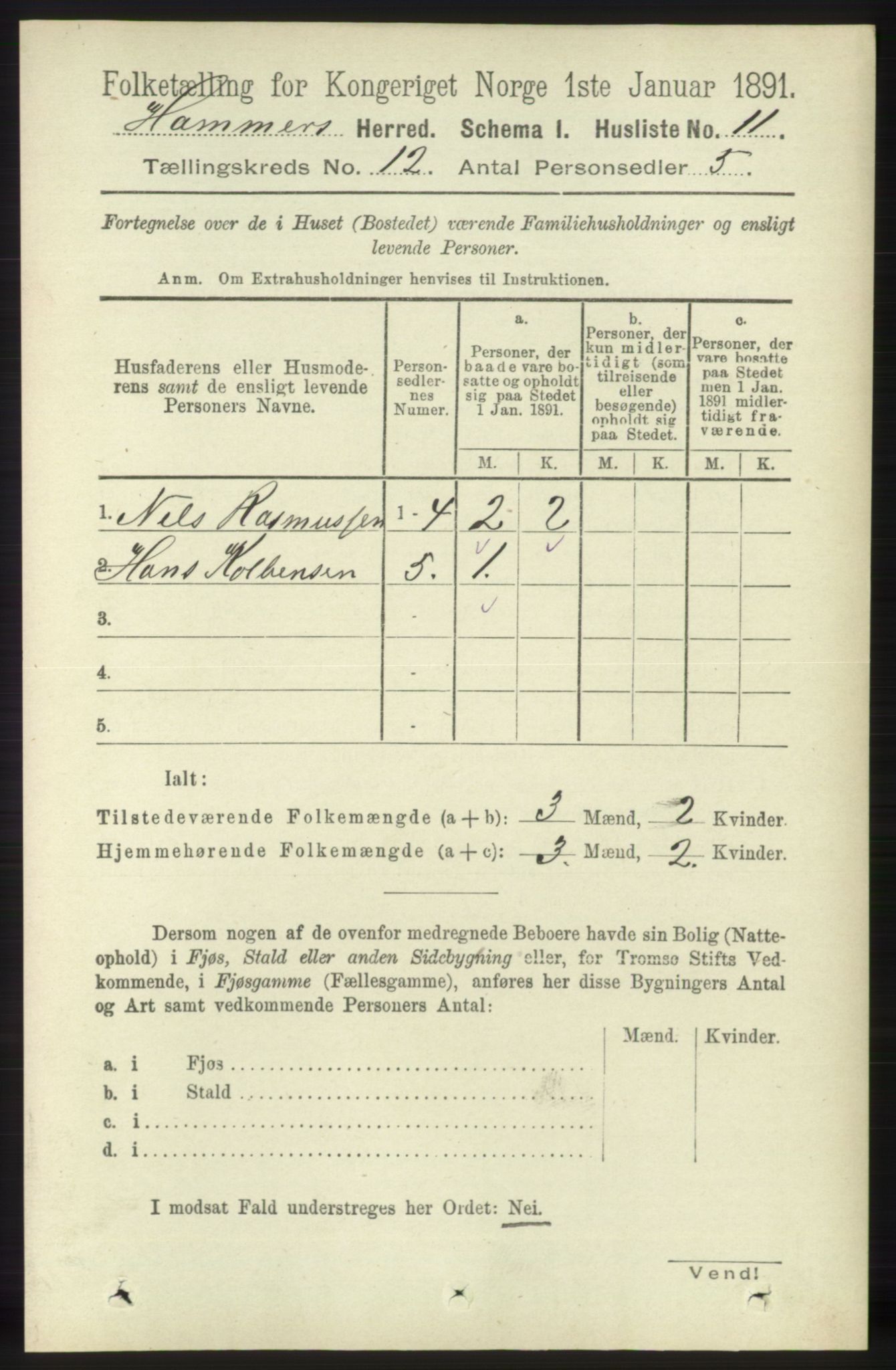 RA, 1891 census for 1254 Hamre, 1891, p. 3419