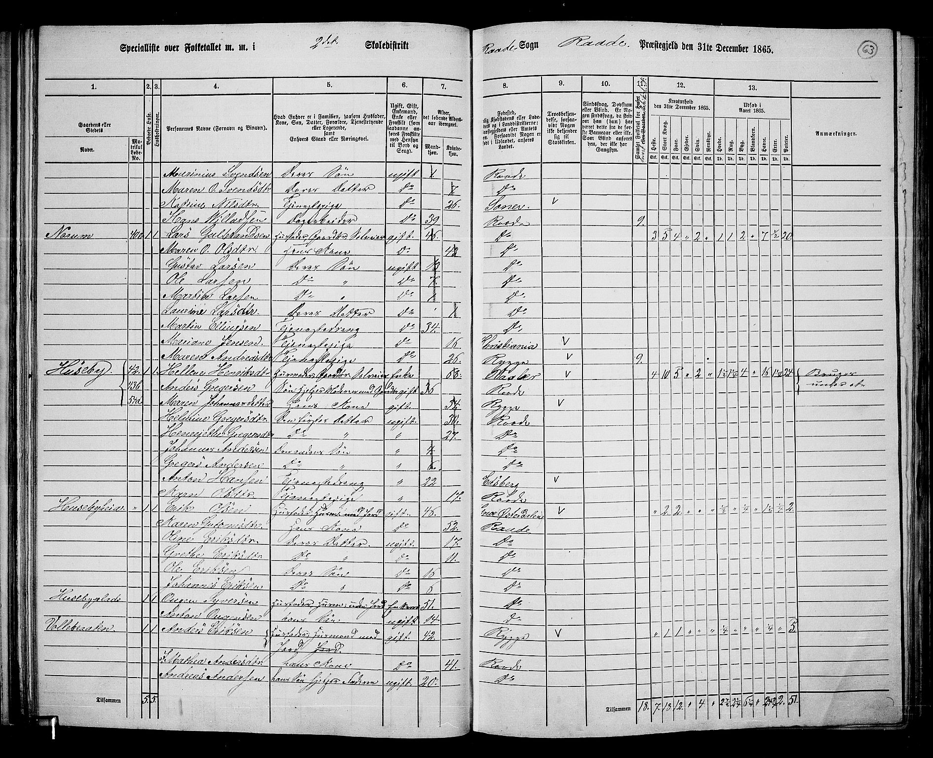 RA, 1865 census for Råde, 1865, p. 57