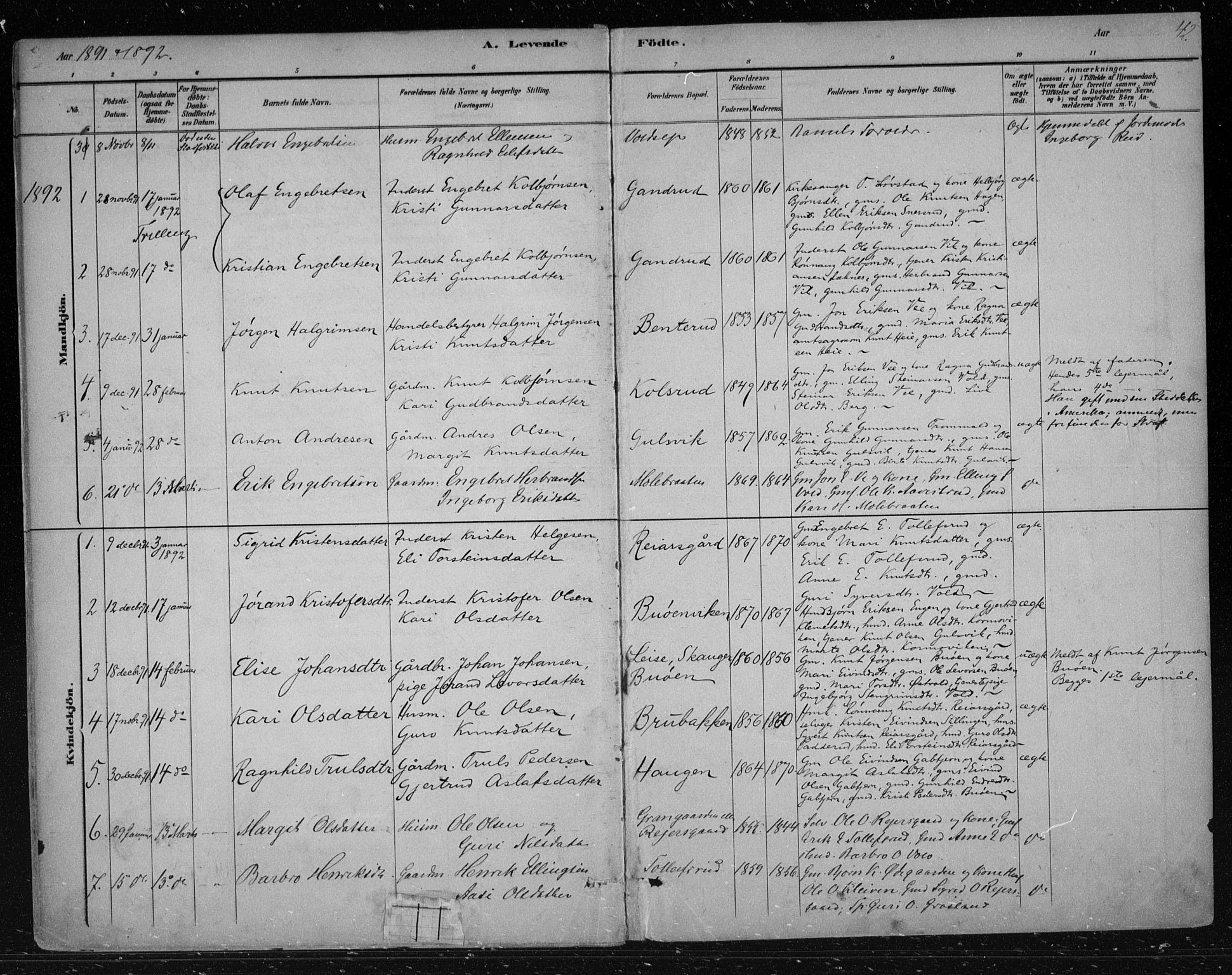 Nes kirkebøker, AV/SAKO-A-236/F/Fa/L0012: Parish register (official) no. 12, 1881-1917, p. 42