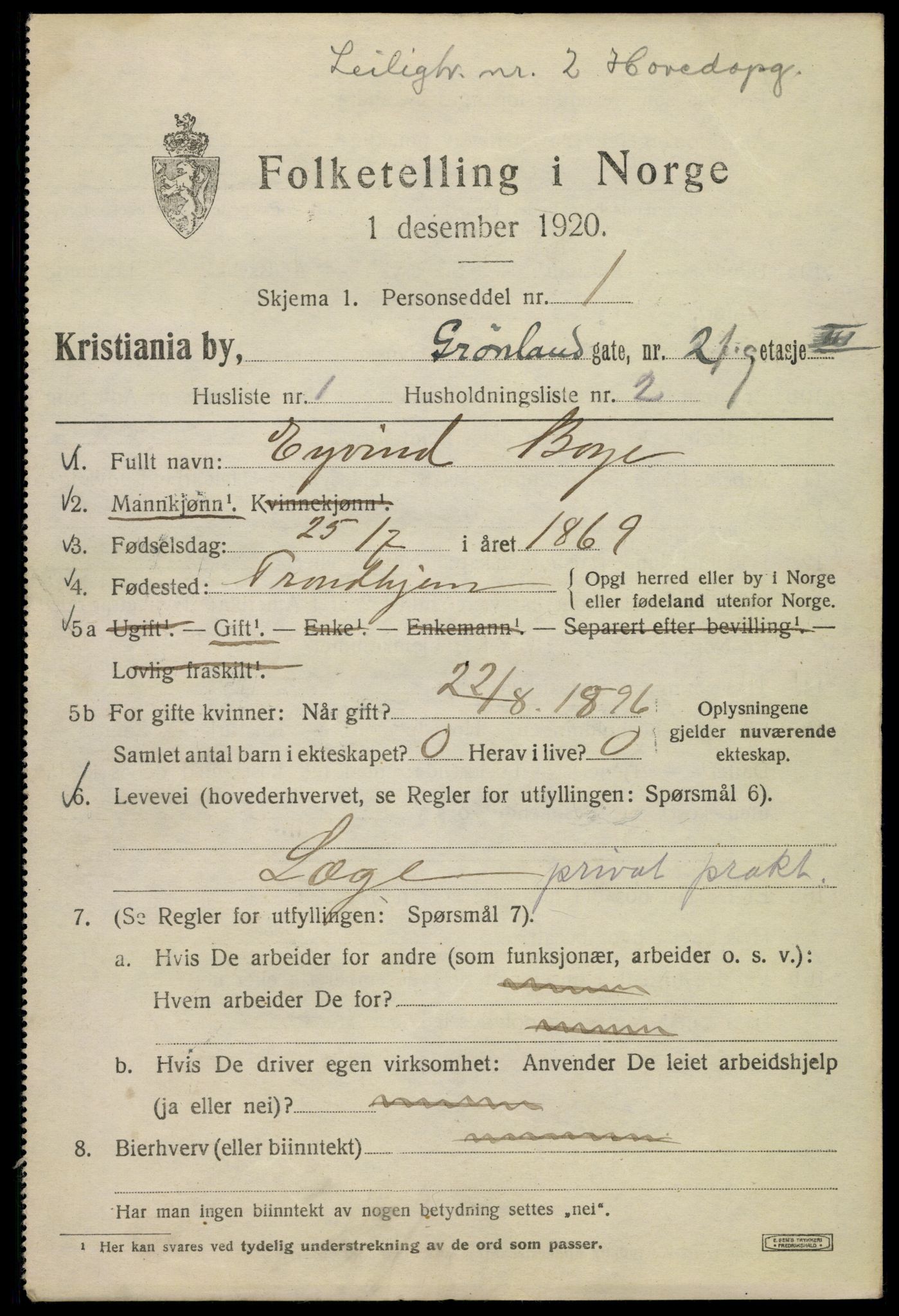 SAO, 1920 census for Kristiania, 1920, p. 254599