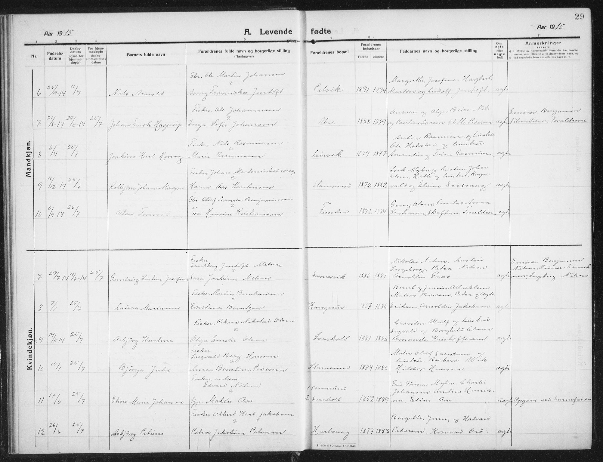 Ministerialprotokoller, klokkerbøker og fødselsregistre - Nordland, AV/SAT-A-1459/882/L1183: Parish register (copy) no. 882C01, 1911-1938, p. 29