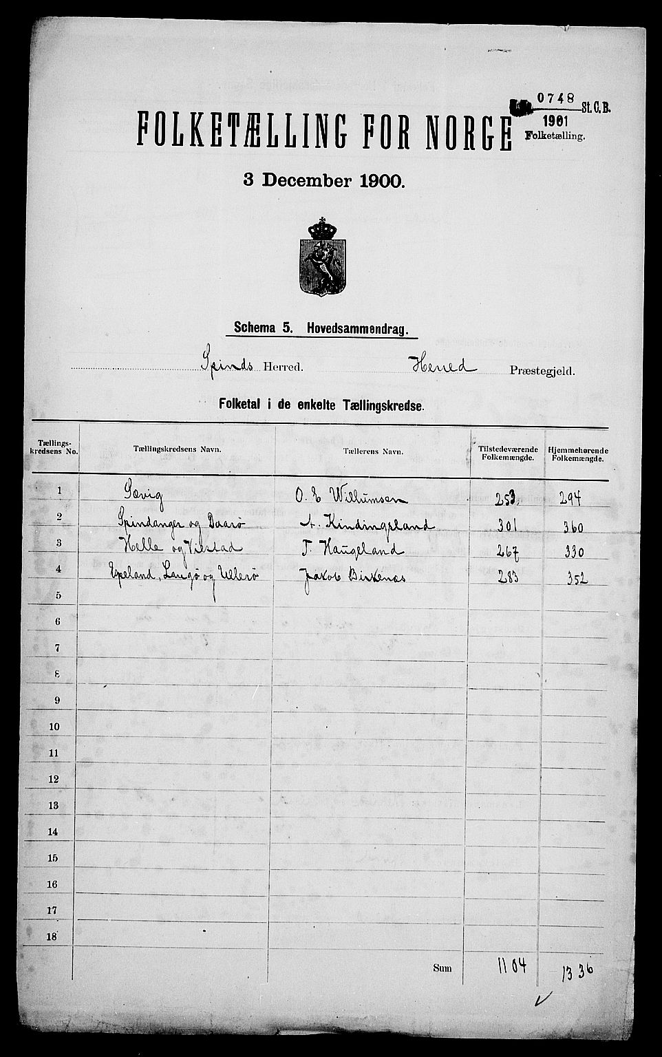 SAK, 1900 census for Spind, 1900, p. 2