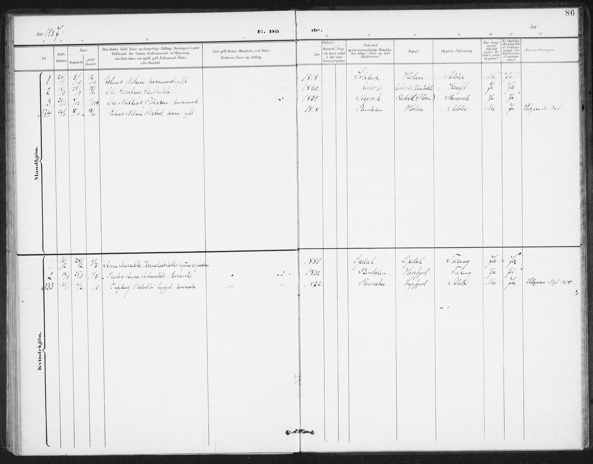 Ministerialprotokoller, klokkerbøker og fødselsregistre - Nordland, AV/SAT-A-1459/811/L0167: Parish register (official) no. 811A04, 1899-1913, p. 86