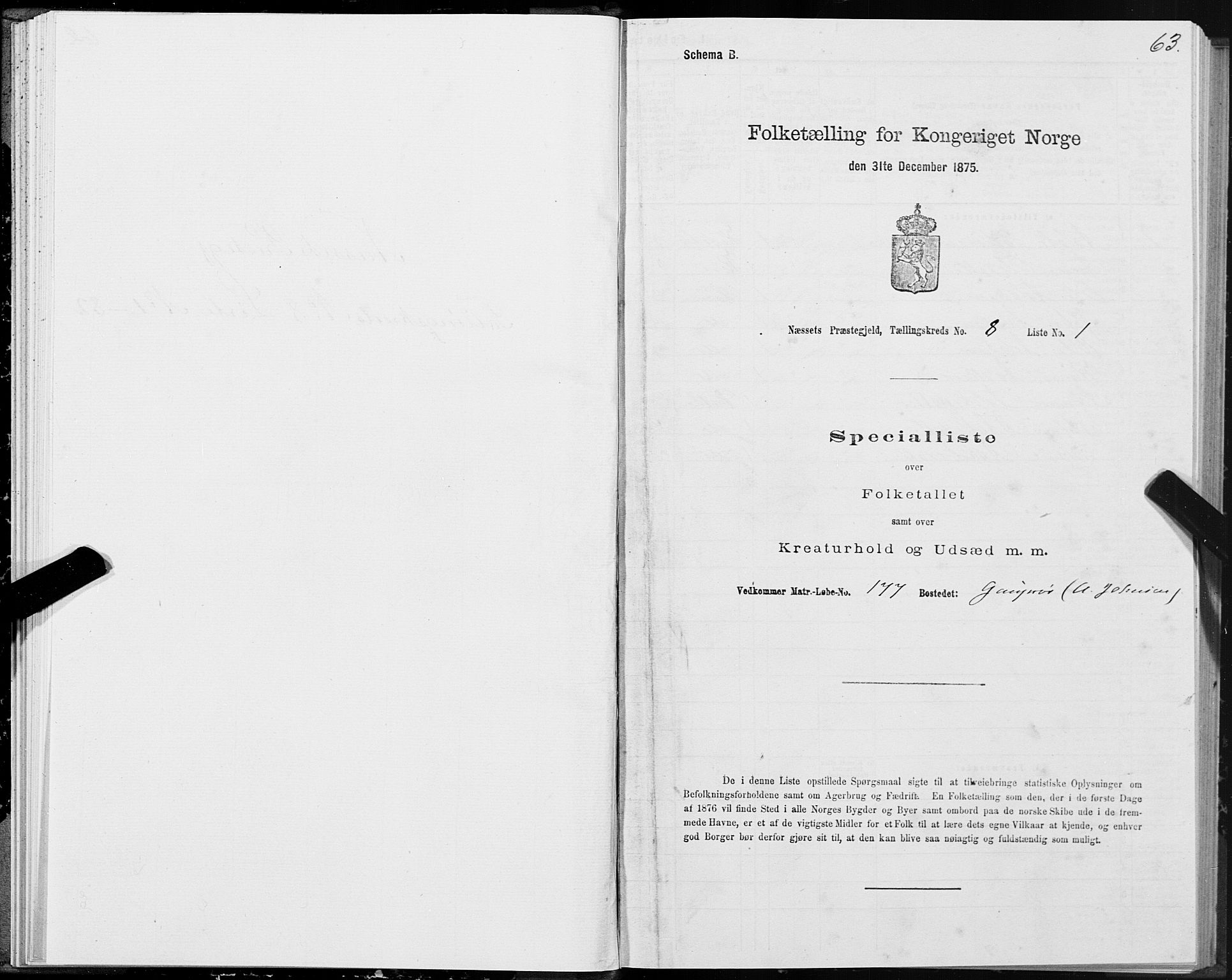 SAT, 1875 census for 1543P Nesset, 1875, p. 4063