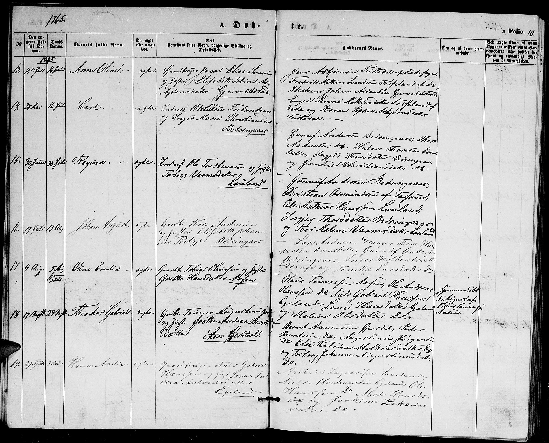 Herad sokneprestkontor, SAK/1111-0018/F/Fb/Fba/L0003: Parish register (copy) no. B 3, 1863-1883, p. 10